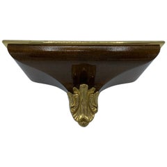 Vintage 1970s Brass and Walnut Wall Shelf