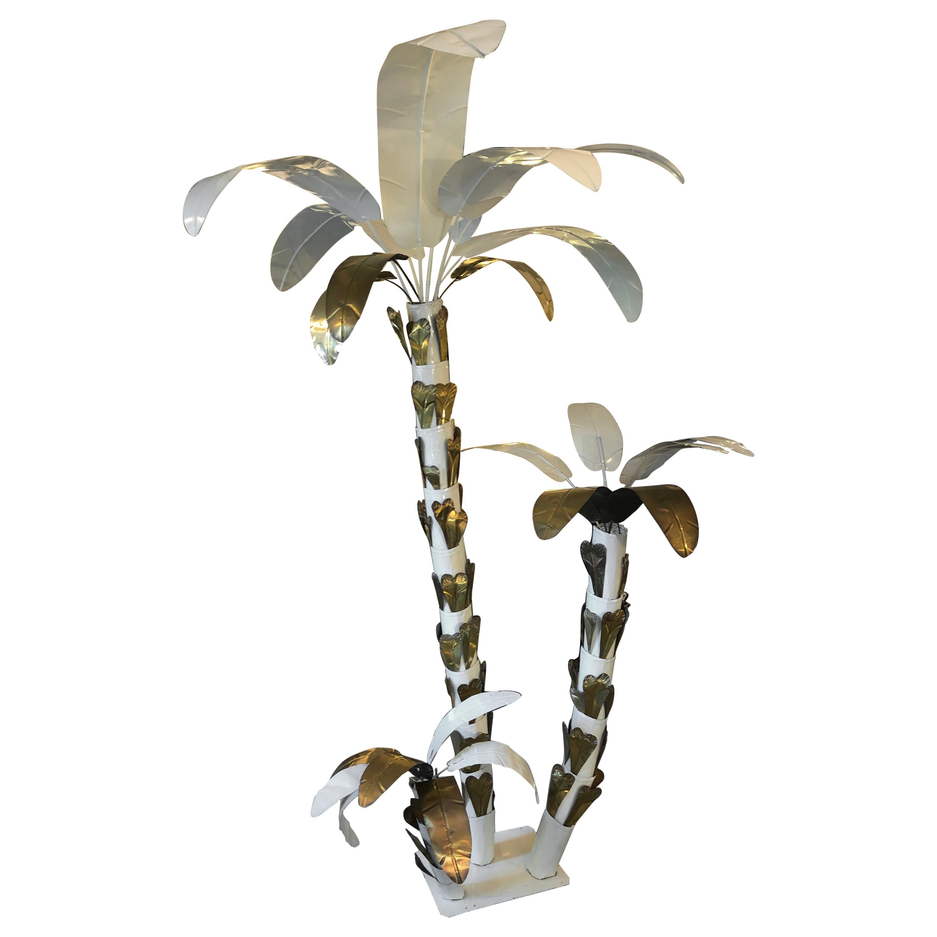 1970s Brass and White Lacquer Palm Tree Attributed to Tommaso Barbi
