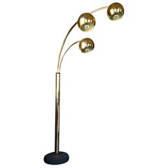 1970s Brass Arc Design Lamp with Three Lights in Spherical Lampshades