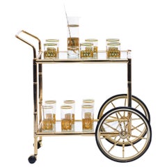 1970s Brass Bamboo Bar Cart with Smoked Glass Shelves