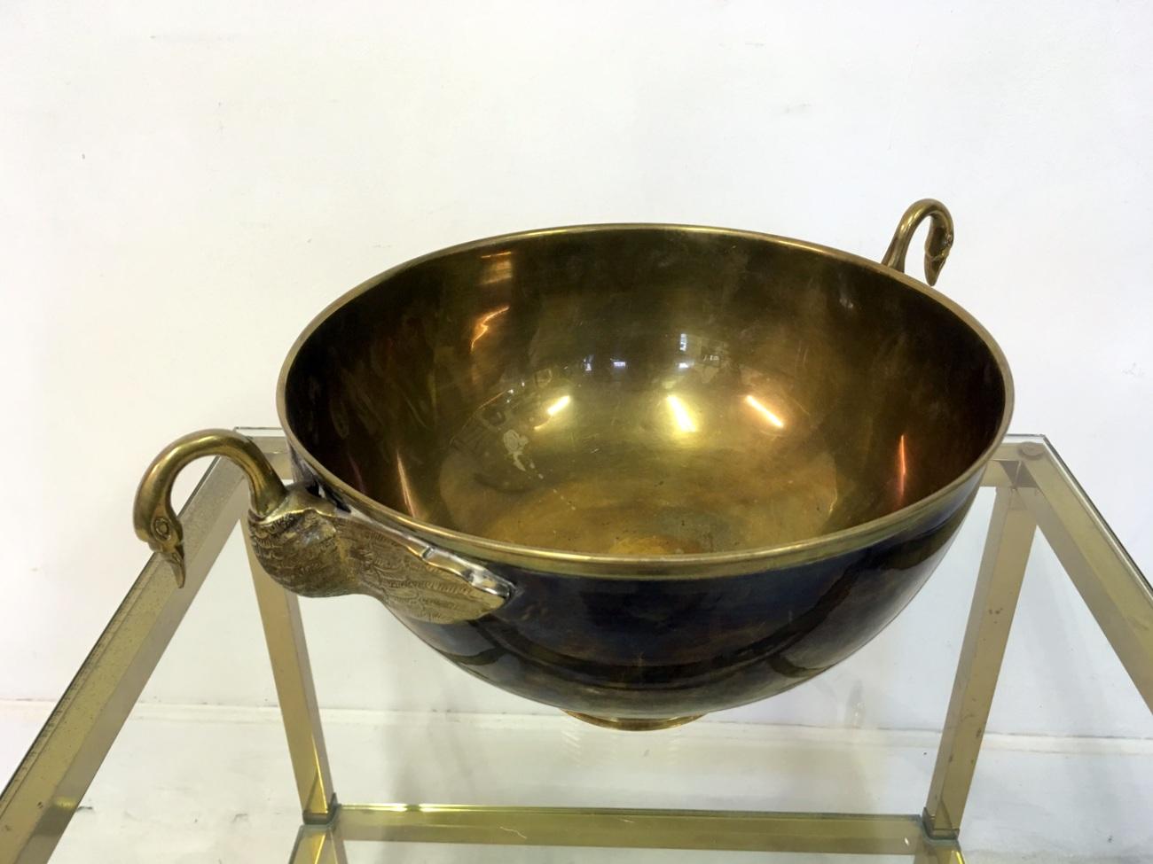 Italian 1970s Brass Bowl with Swan Handles