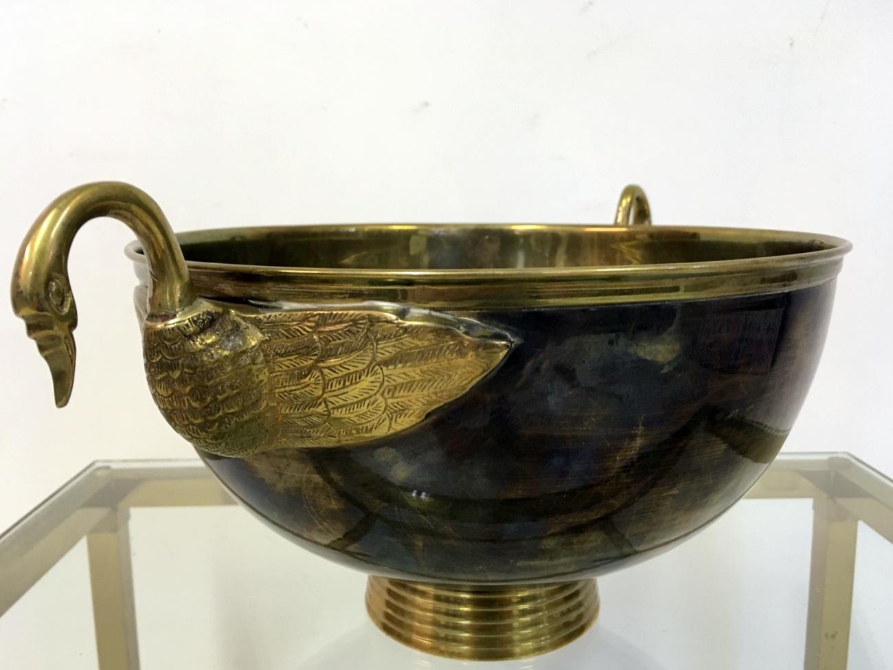 1970s Brass Bowl with Swan Handles In Good Condition In London, London
