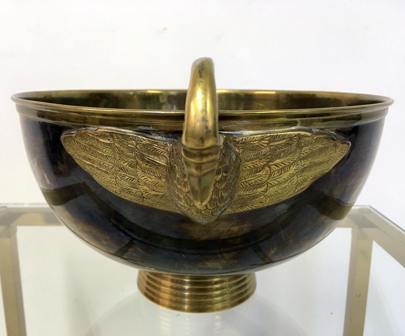 20th Century 1970s Brass Bowl with Swan Handles