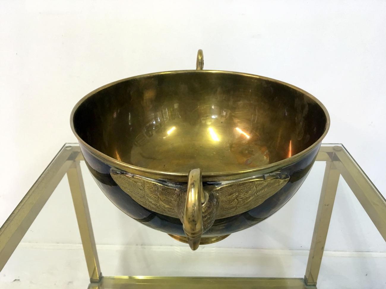 1970s Brass Bowl with Swan Handles 1