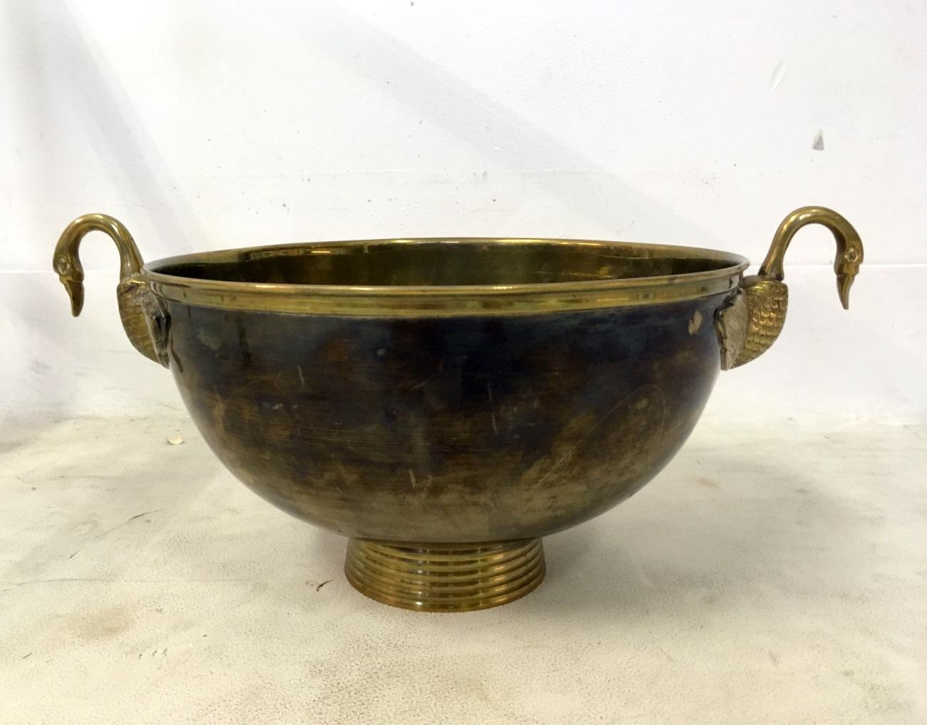 1970s Brass Bowl with Swan Handles 2