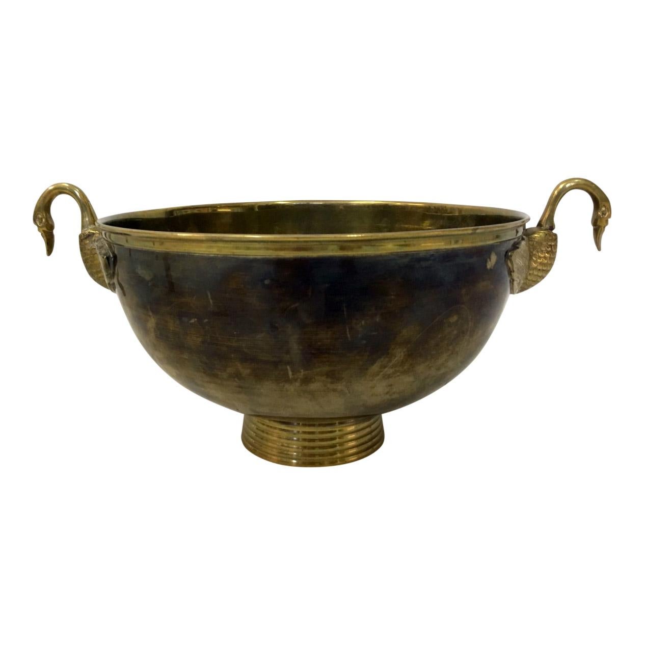 1970s Brass Bowl with Swan Handles 3