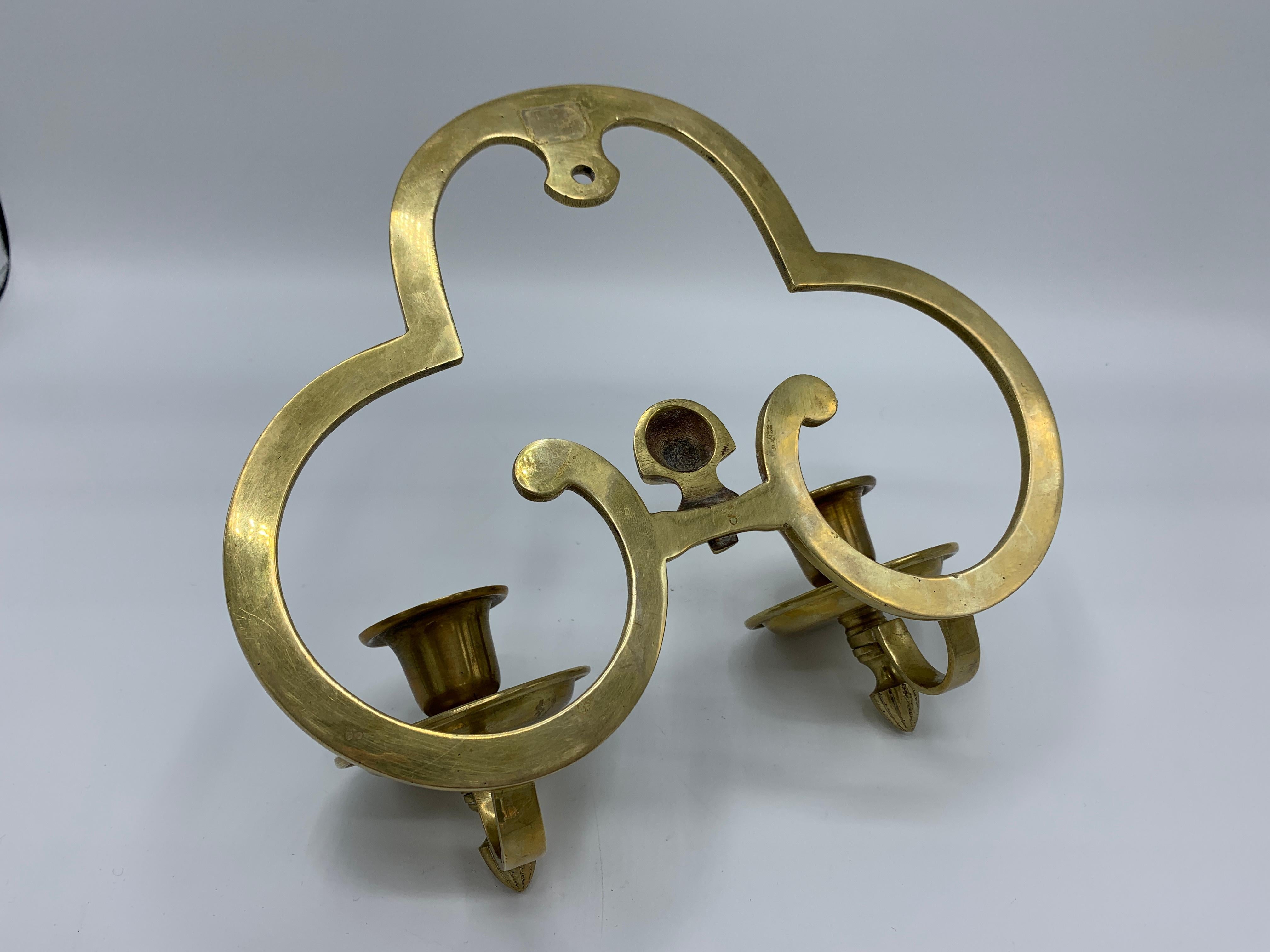 1970s Brass Candlestick Wall Sconces, Pair 4