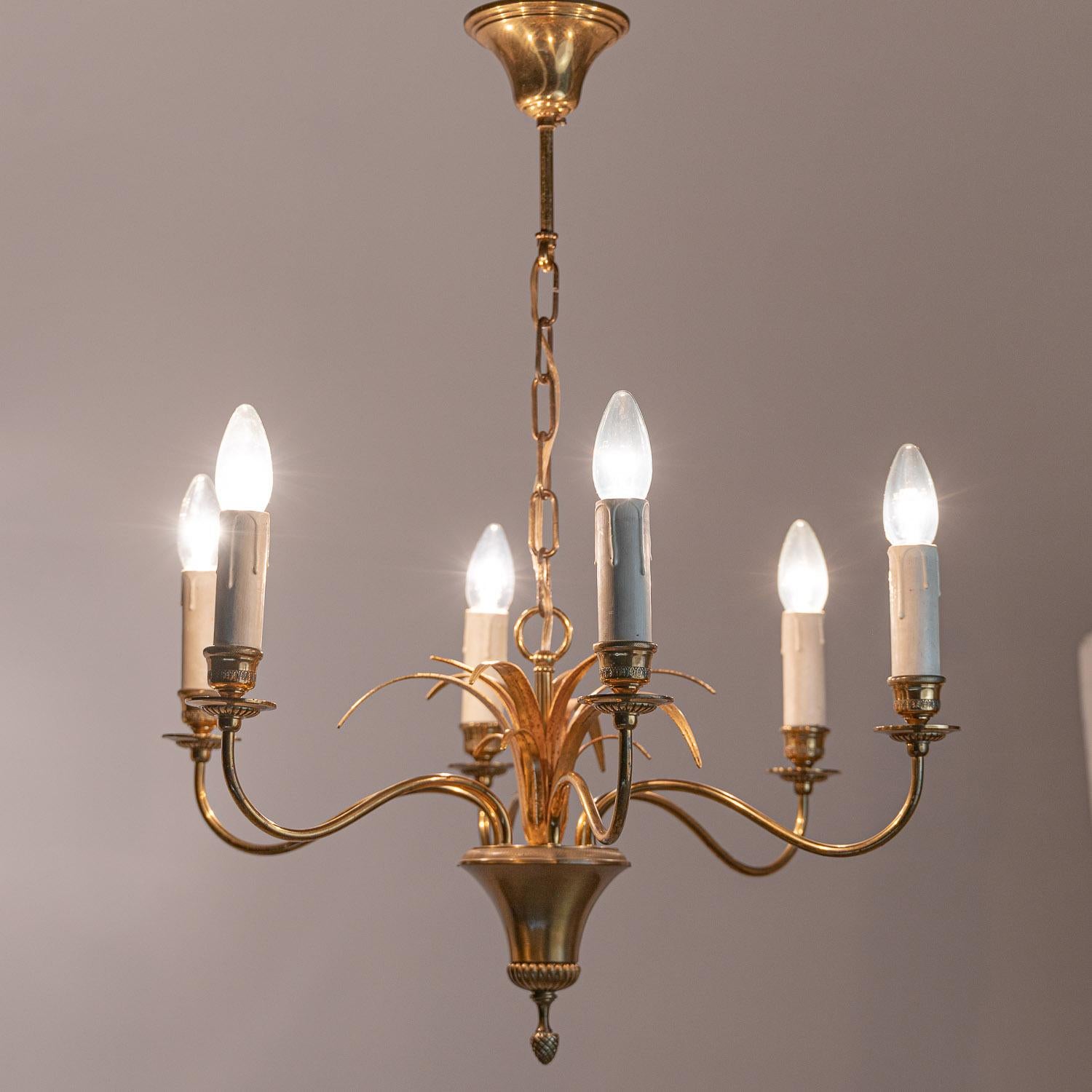 1970’s Brass Chandelier In style of Maison Charles For Sale 1