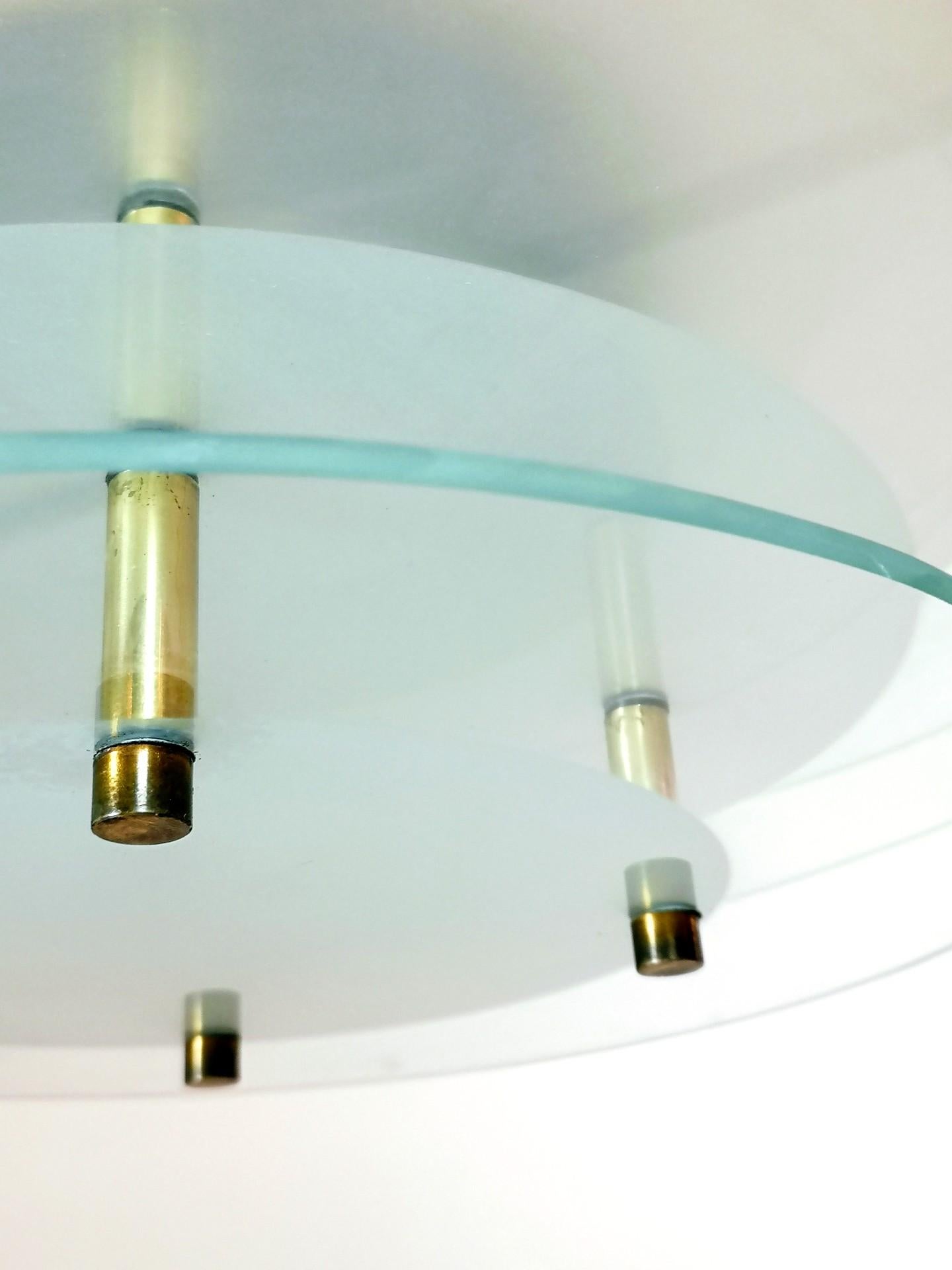 Late 20th Century Mid-Century Brass Chandelier with Three Glass Panels 1970s  For Sale