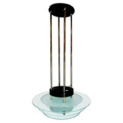 Mid-Century Brass Chandelier with Three Glass Panels 1970s