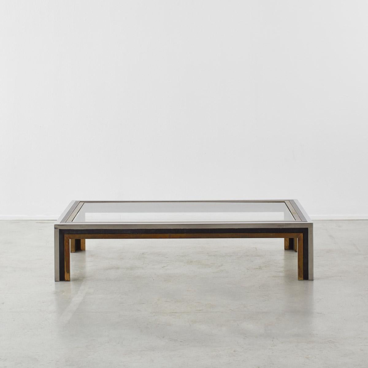Modern 1970s Brass, Chrome and Bronze Vintage Coffee Table Attributed to Romeo Rega