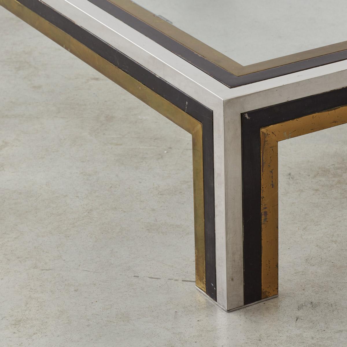 Mesa de centro vintage de latón, cromo y bronce de los años 70 atribuida a Romeo Rega 1