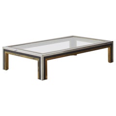 Mesa de centro vintage de latón, cromo y bronce de los años 70 atribuida a Romeo Rega