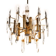 1970's Brass, Chrome & Glass Chandelier by Gaetano Sciolari