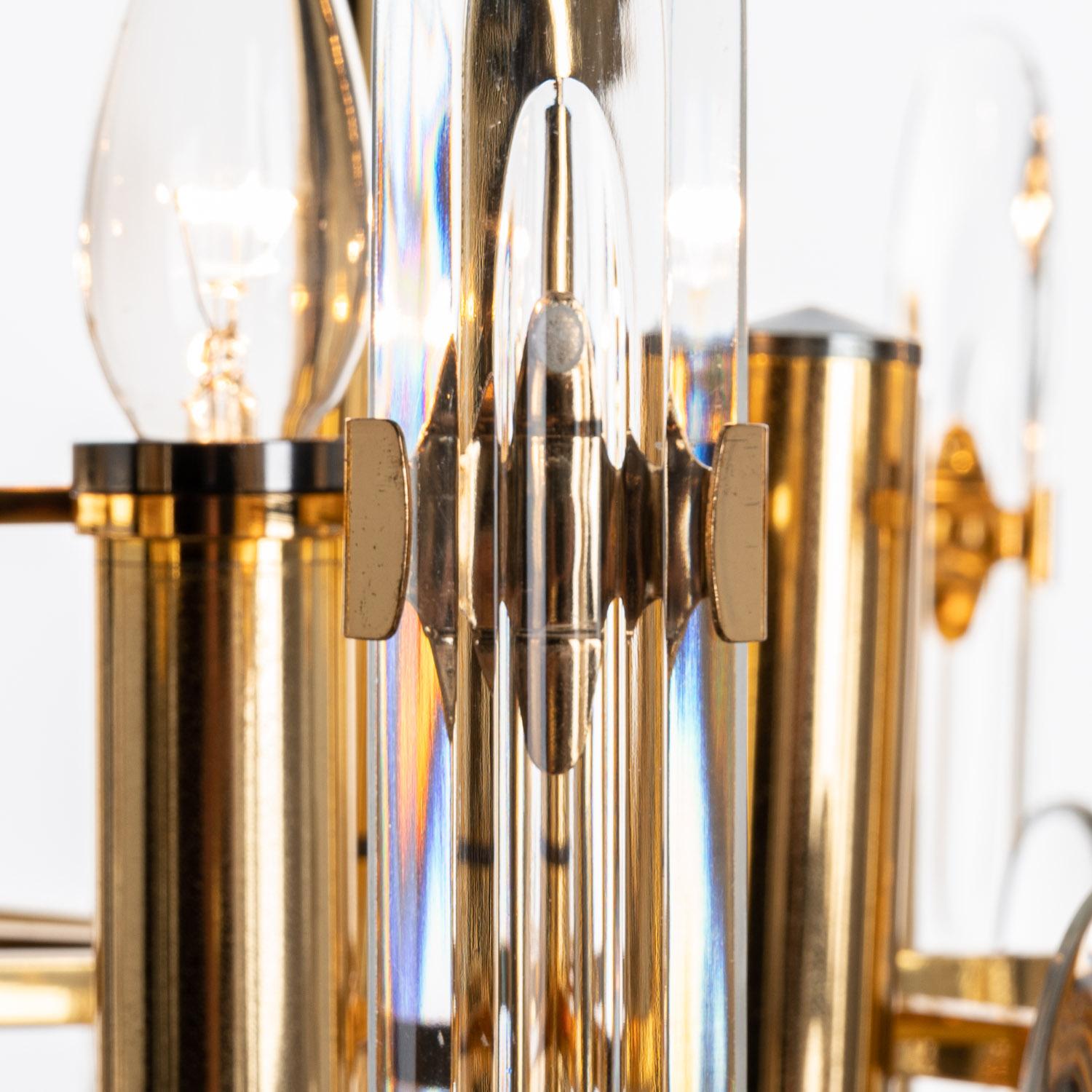 1970's Brass, Chrome & Glass Chandelier by Gaetano Sciolari For Sale 2