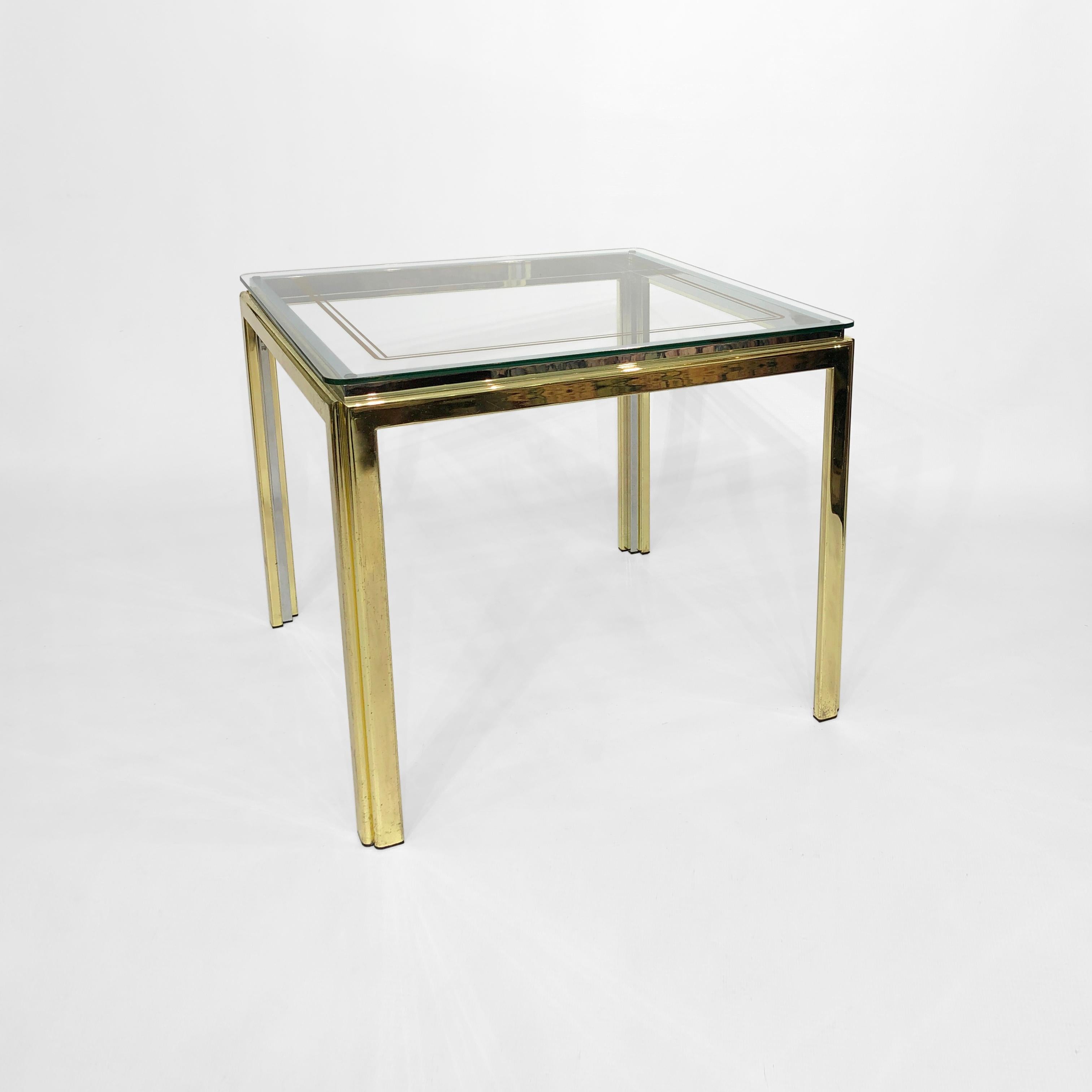 Italian 1970s Brass Chrome Glass Side Table Renato Zevi Style 6 Available Hollywood Rege For Sale