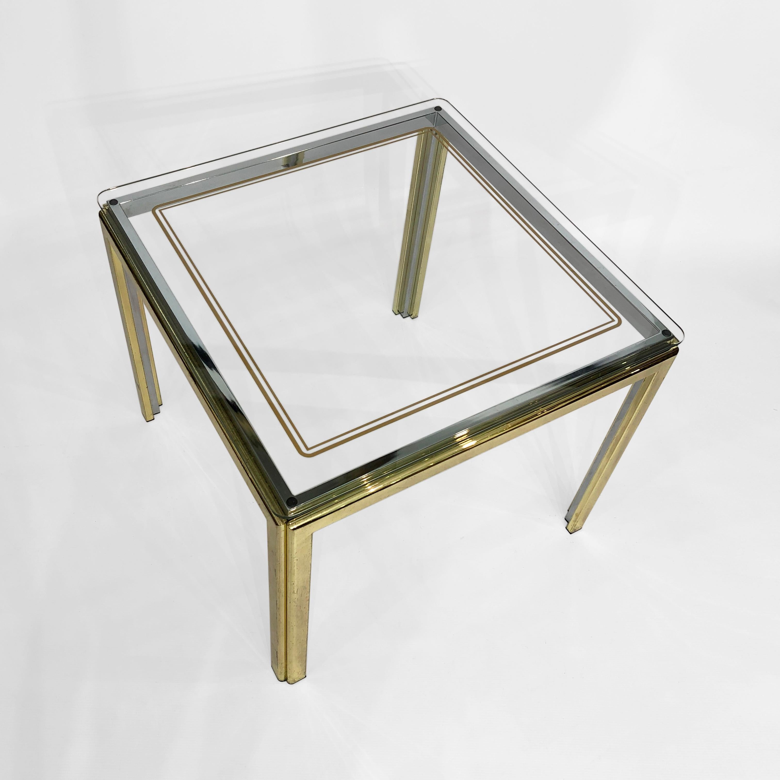 1970s Brass Chrome Glass Side Table Renato Zevi Style 6 Available Hollywood Rege In Good Condition For Sale In London, GB