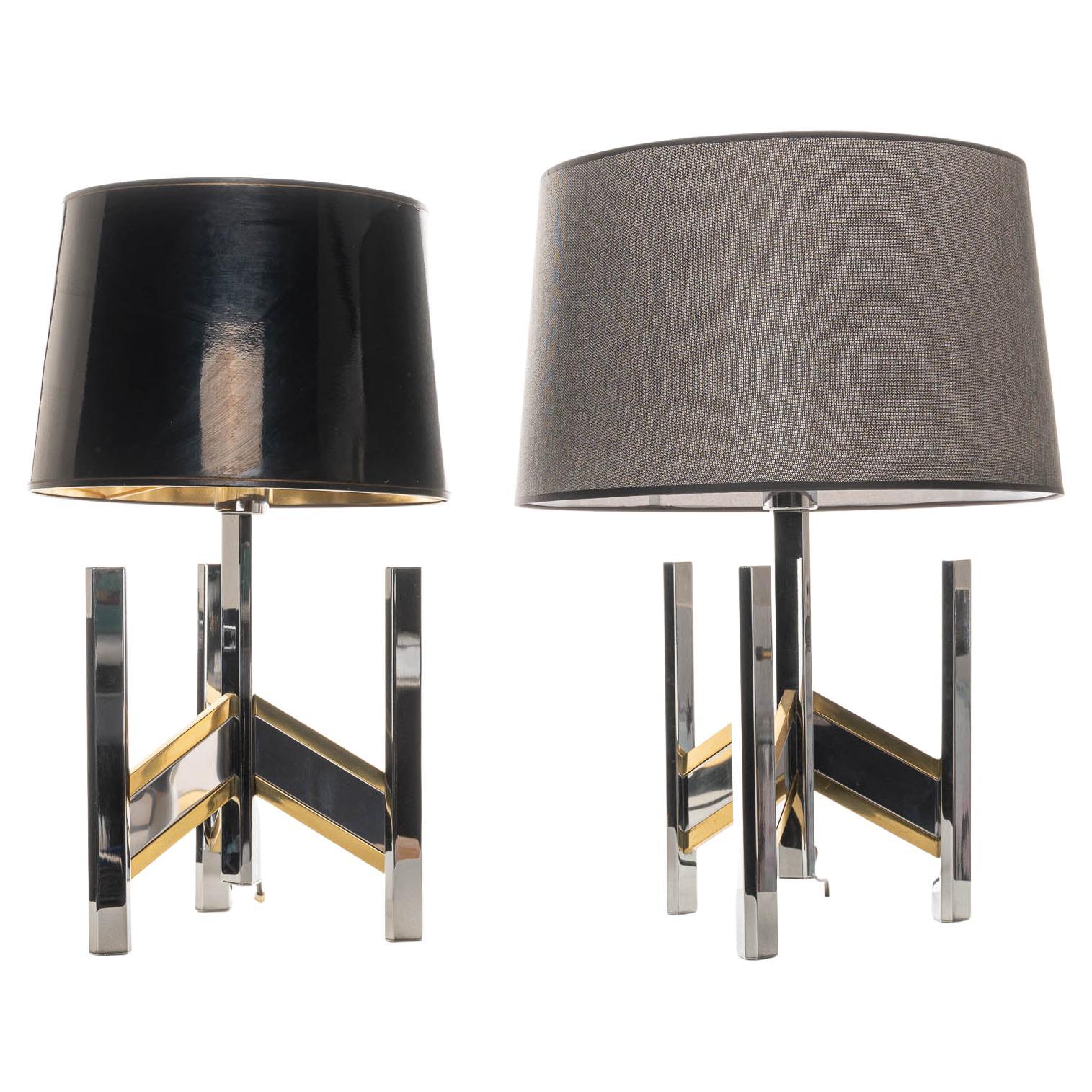 1970’s Brass & Chrome Table Lamps, Classic Concorde Design by Gaetano Sciolari For Sale