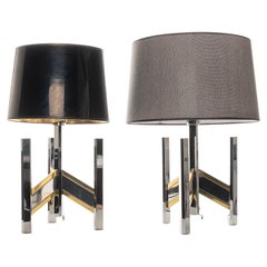1970’s Brass & Chrome Table Lamps, Classic Concorde Design by Gaetano Sciolari