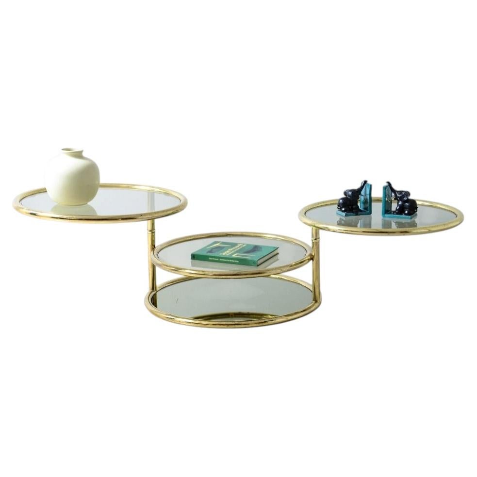 Mesa de centro de latón de los años 70 con cuatro tableros circulares en lig