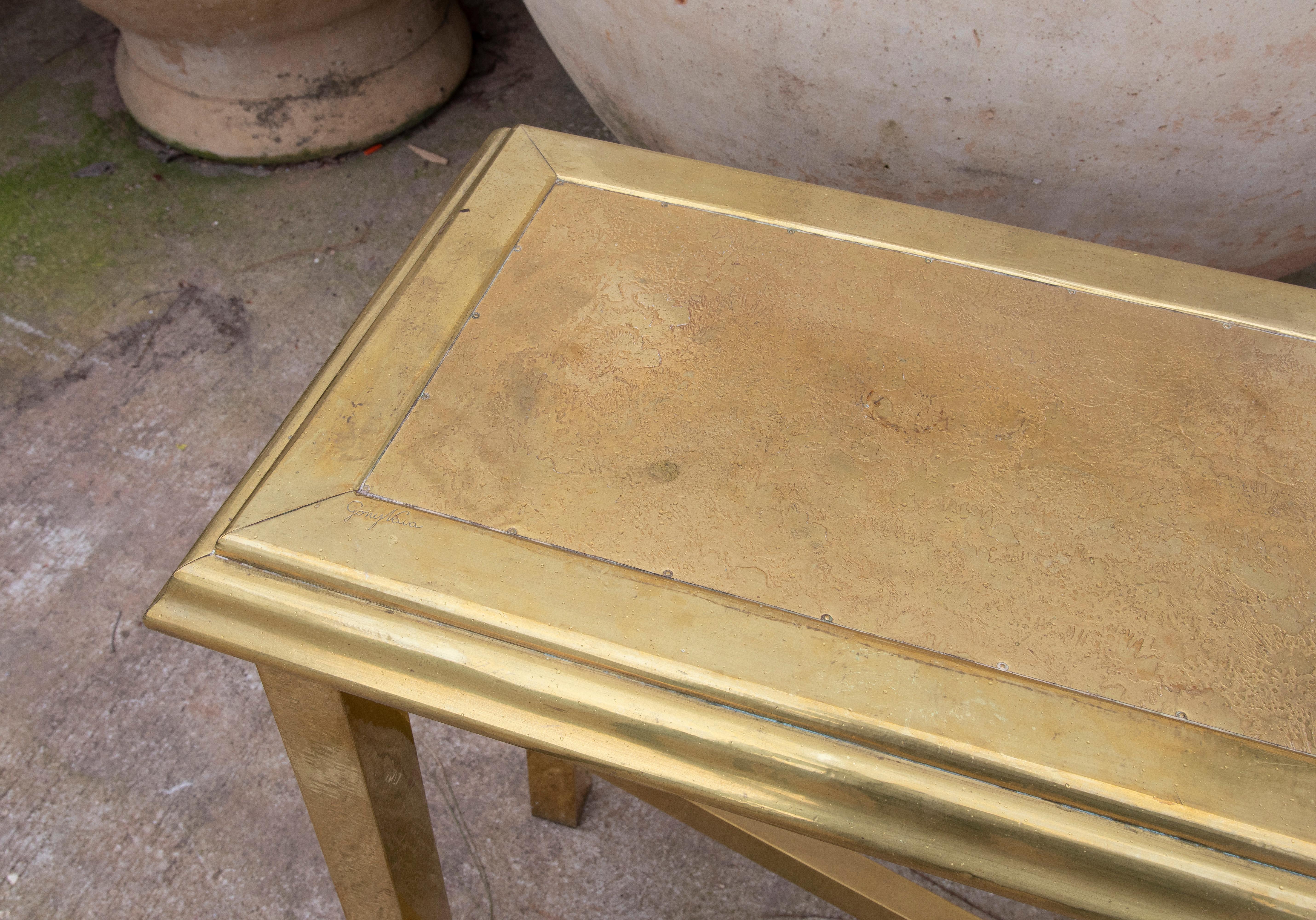 20th Century 1970s, Brass Console Signed by the Artist Gony Nava For Sale