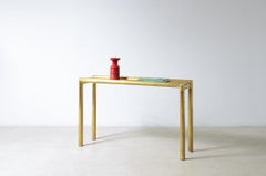 1970's Brass console table with poplar burl top.