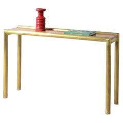 1970's Brass console table with poplar burl top.