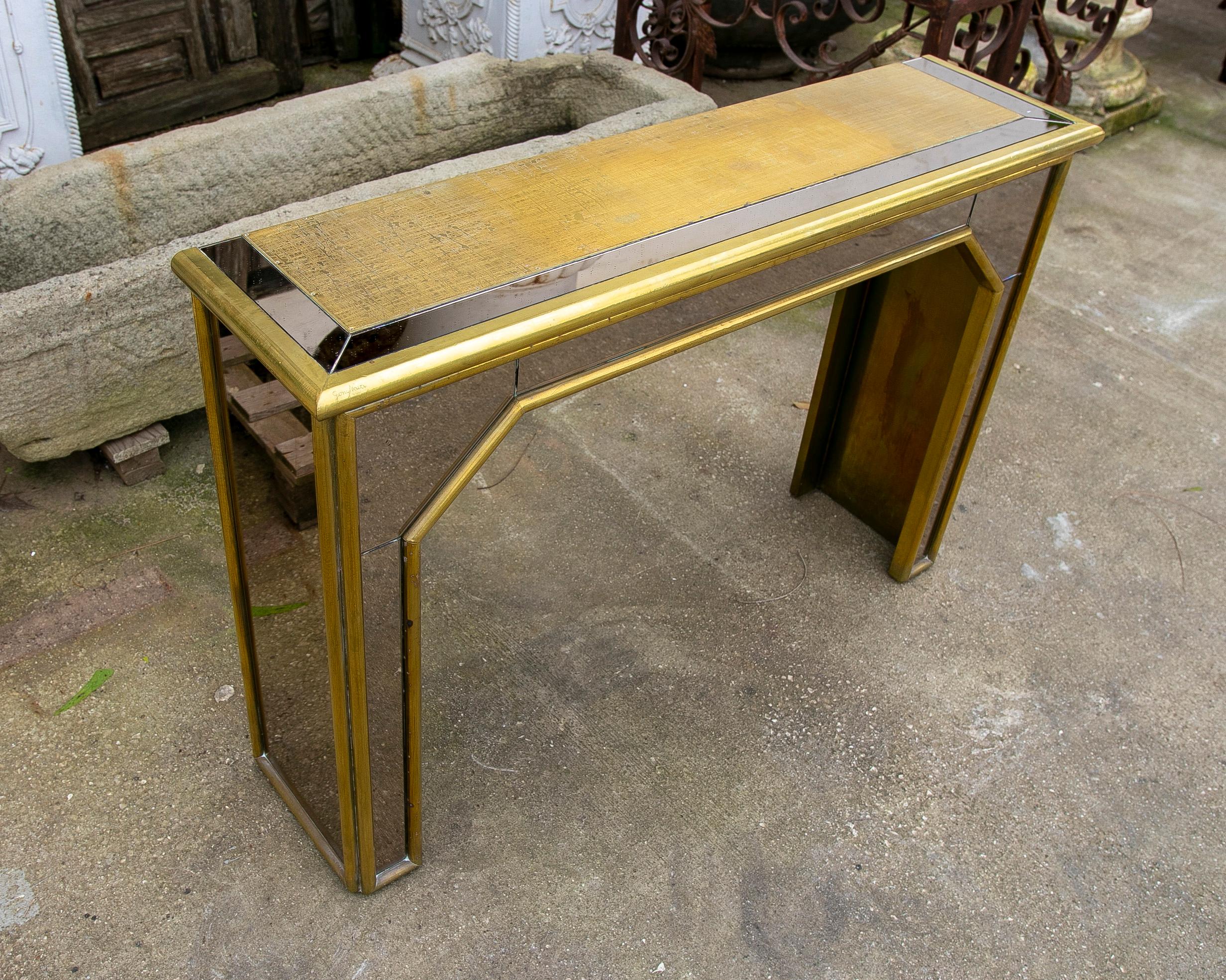 1970s, Brass Console with Mirror Signed by the Artist Gony Nava For Sale 6
