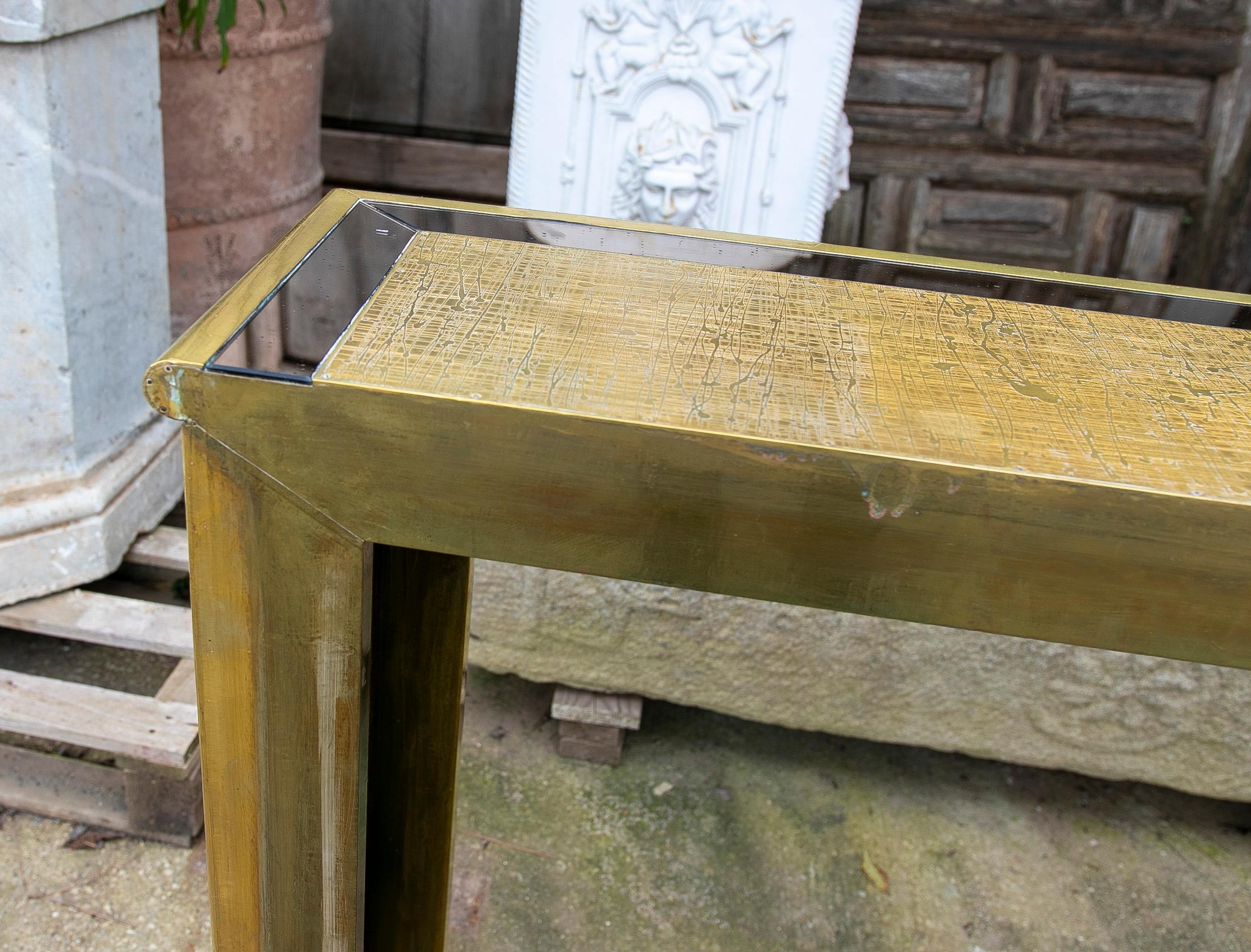 1970s, Brass Console with Mirror Signed by the Artist Gony Nava For Sale 9