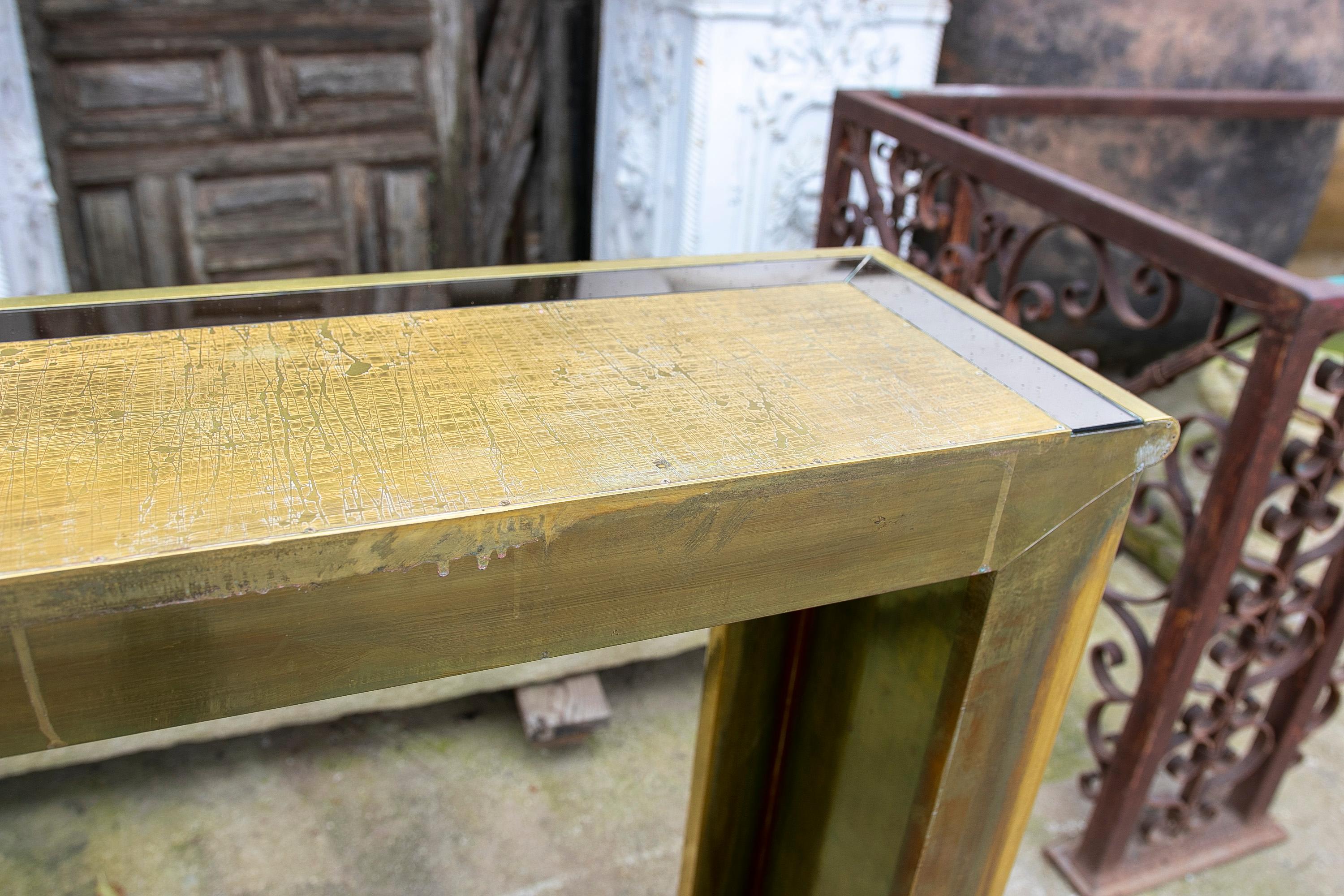 1970s, Brass Console with Mirror Signed by the Artist Gony Nava For Sale 10