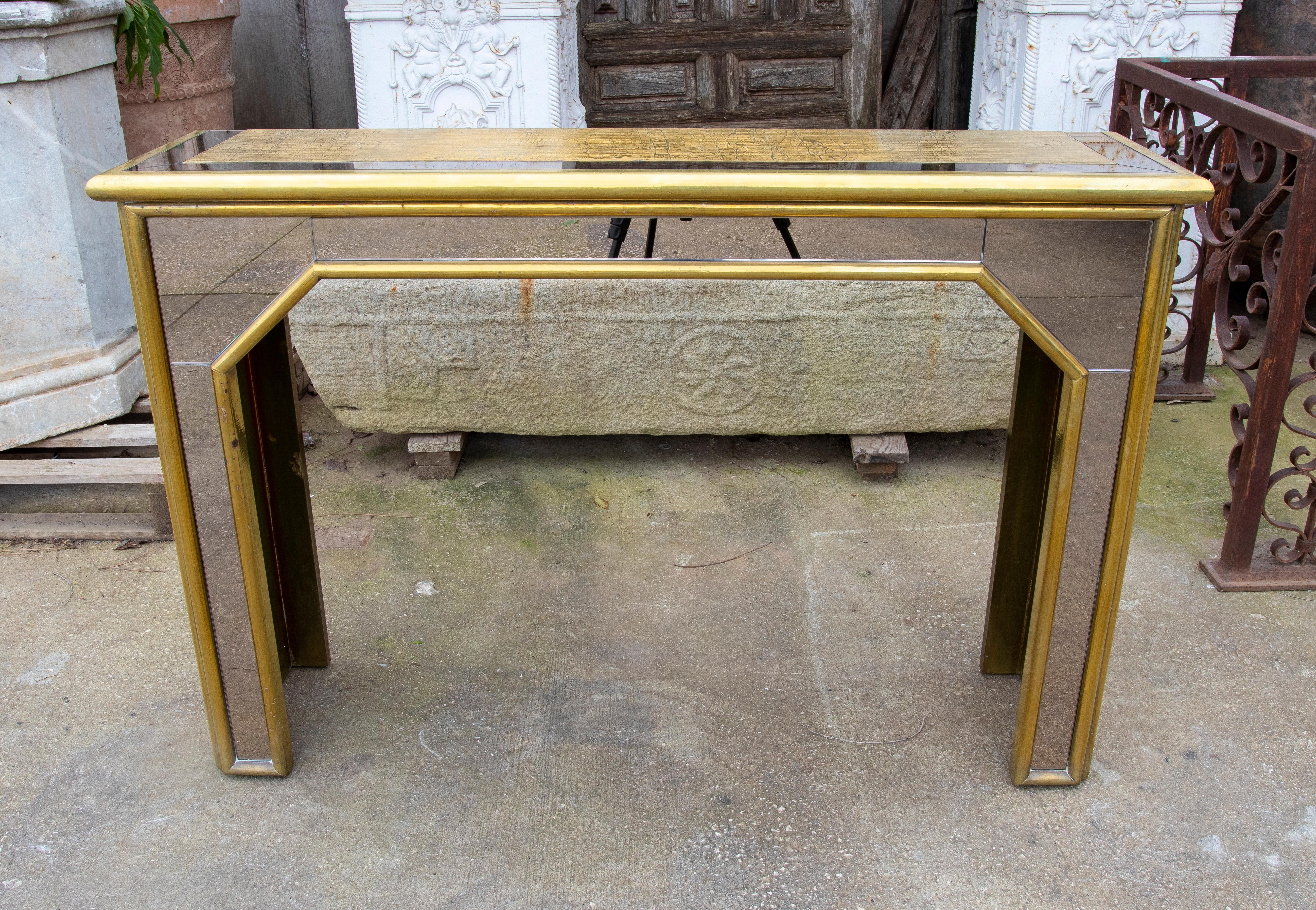 Spanish 1970s, Brass Console with Mirror Signed by the Artist Gony Nava For Sale