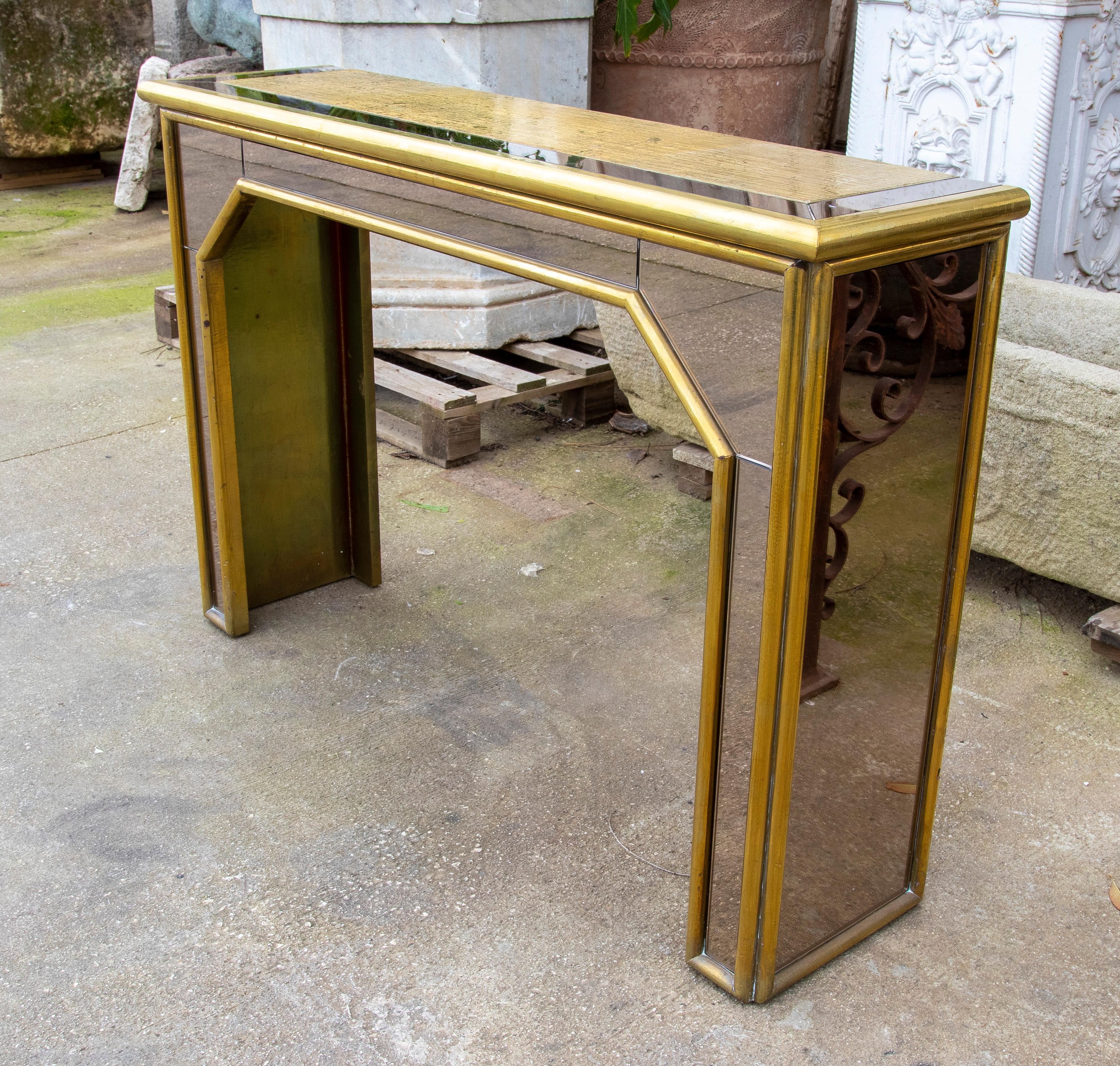 20th Century 1970s, Brass Console with Mirror Signed by the Artist Gony Nava For Sale
