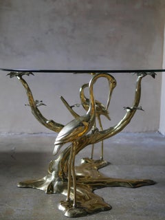 1970s Brass Crane and Bonsai Tree Entry Table