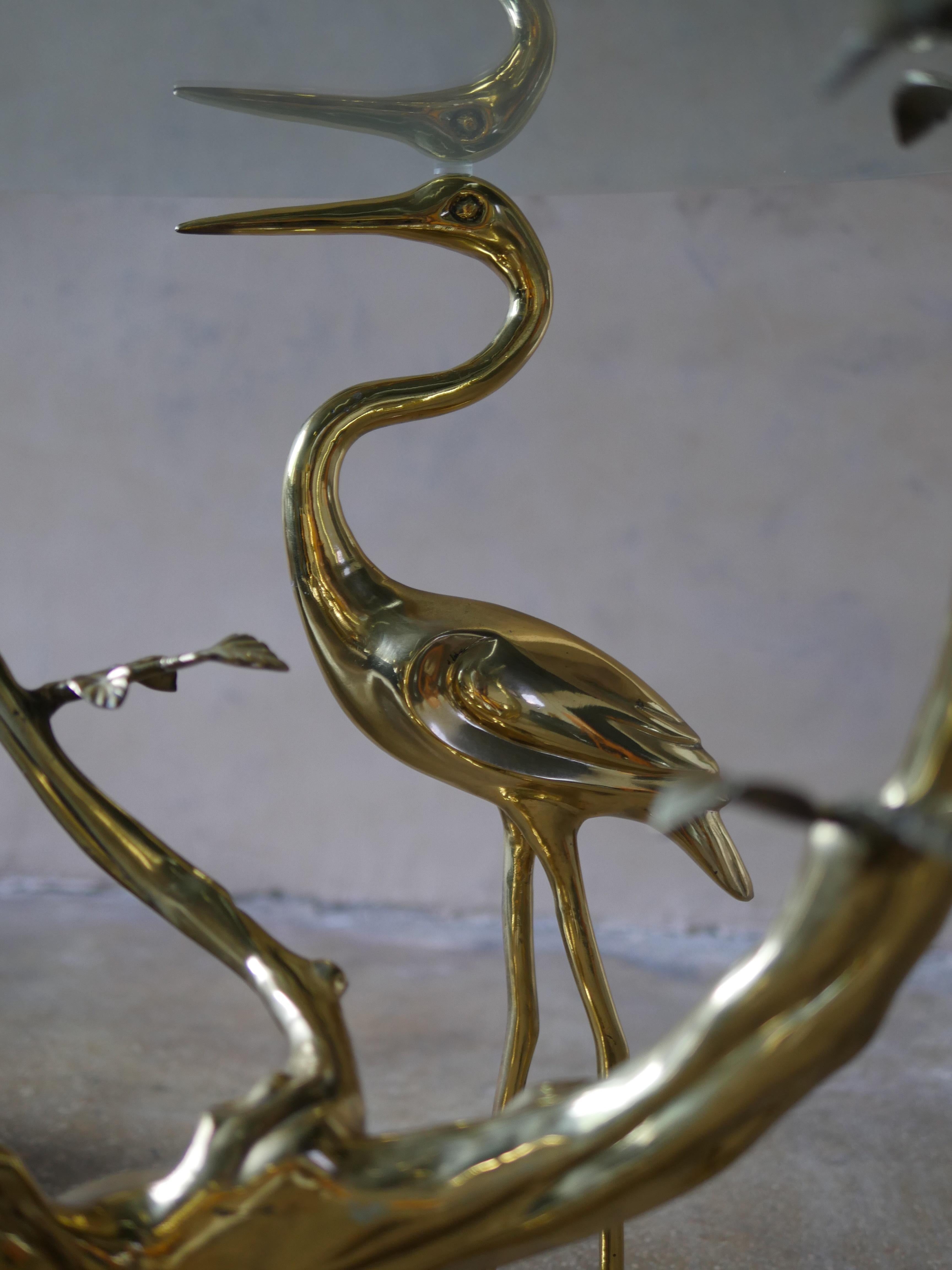 Hollywood Regency 1970s Brass Crane and Bonsai Tree Entry Table
