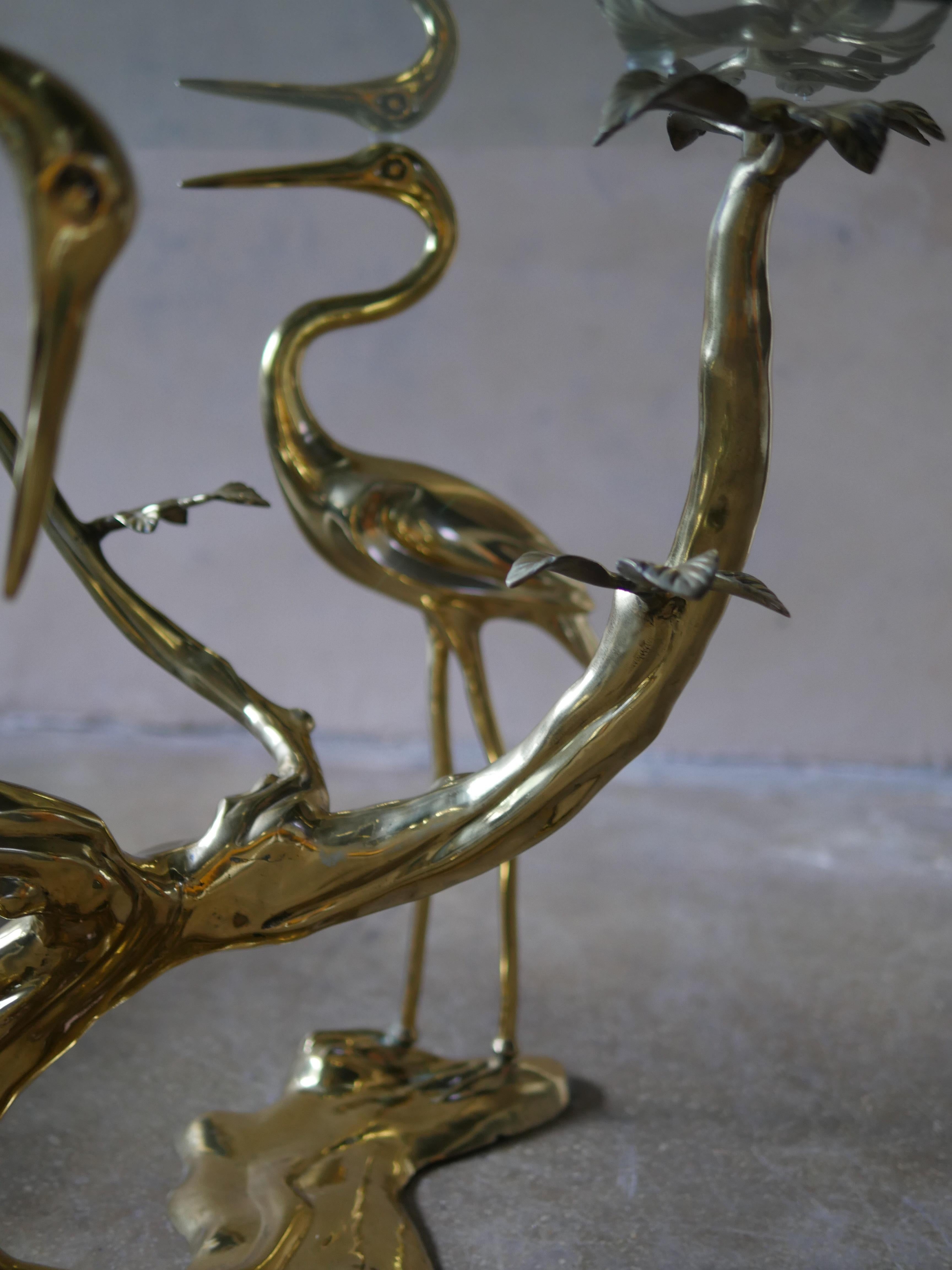 Belgian 1970s Brass Crane and Bonsai Tree Entry Table