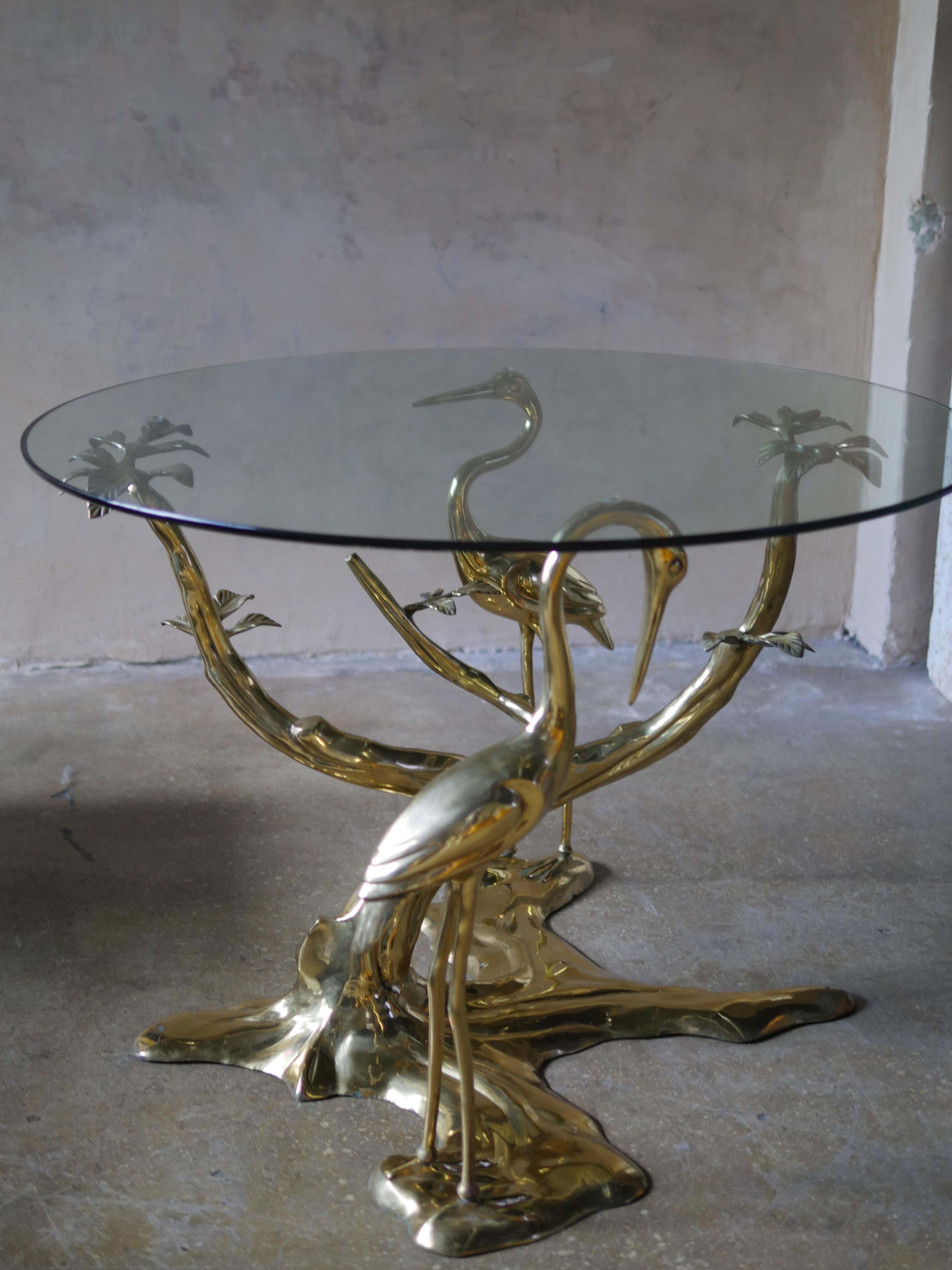 Late 20th Century 1970s Brass Crane and Bonsai Tree Entry Table