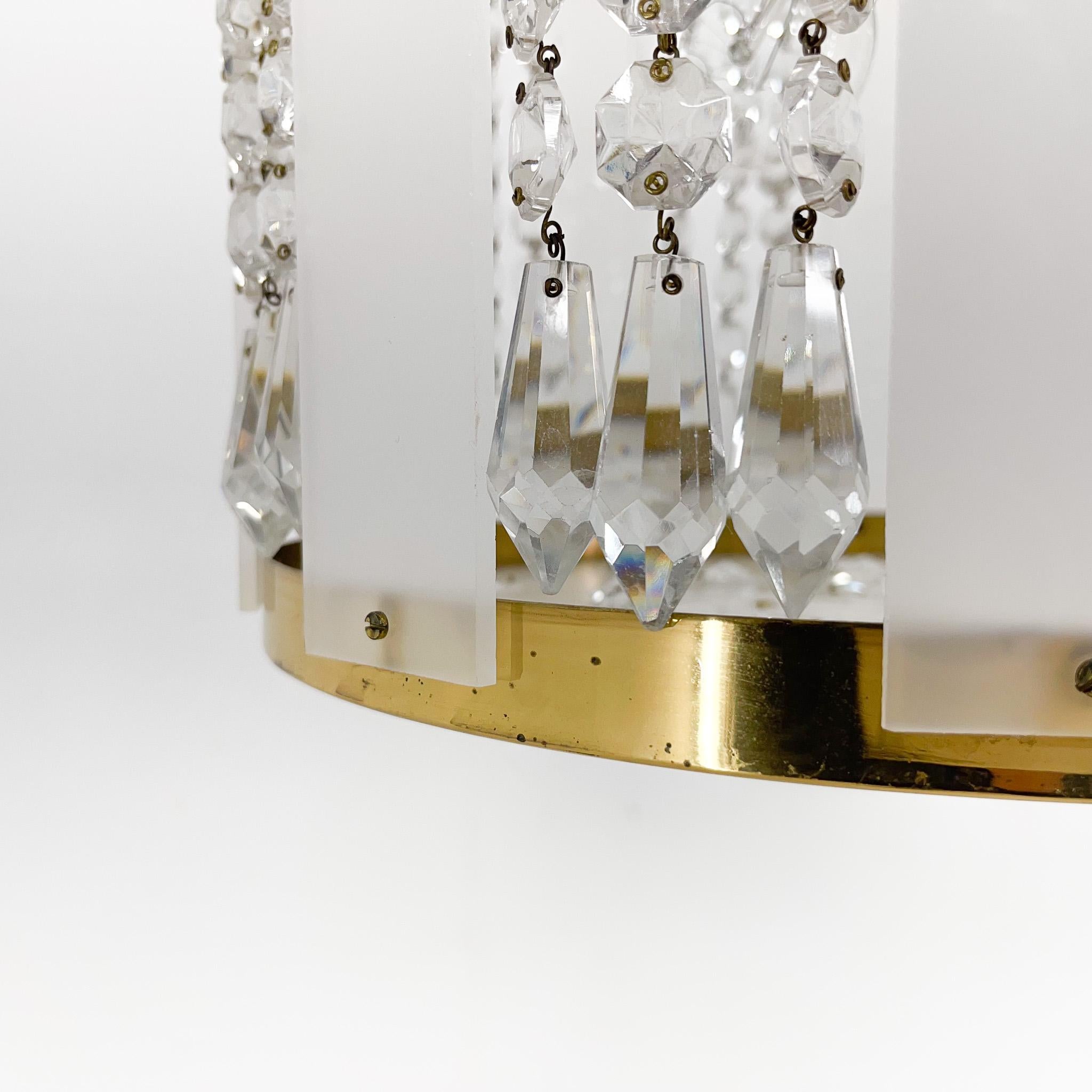 1970s Brass & Crystal Pendant Light by Novy Bydzov Glasswork, Czechoslovakia For Sale 4