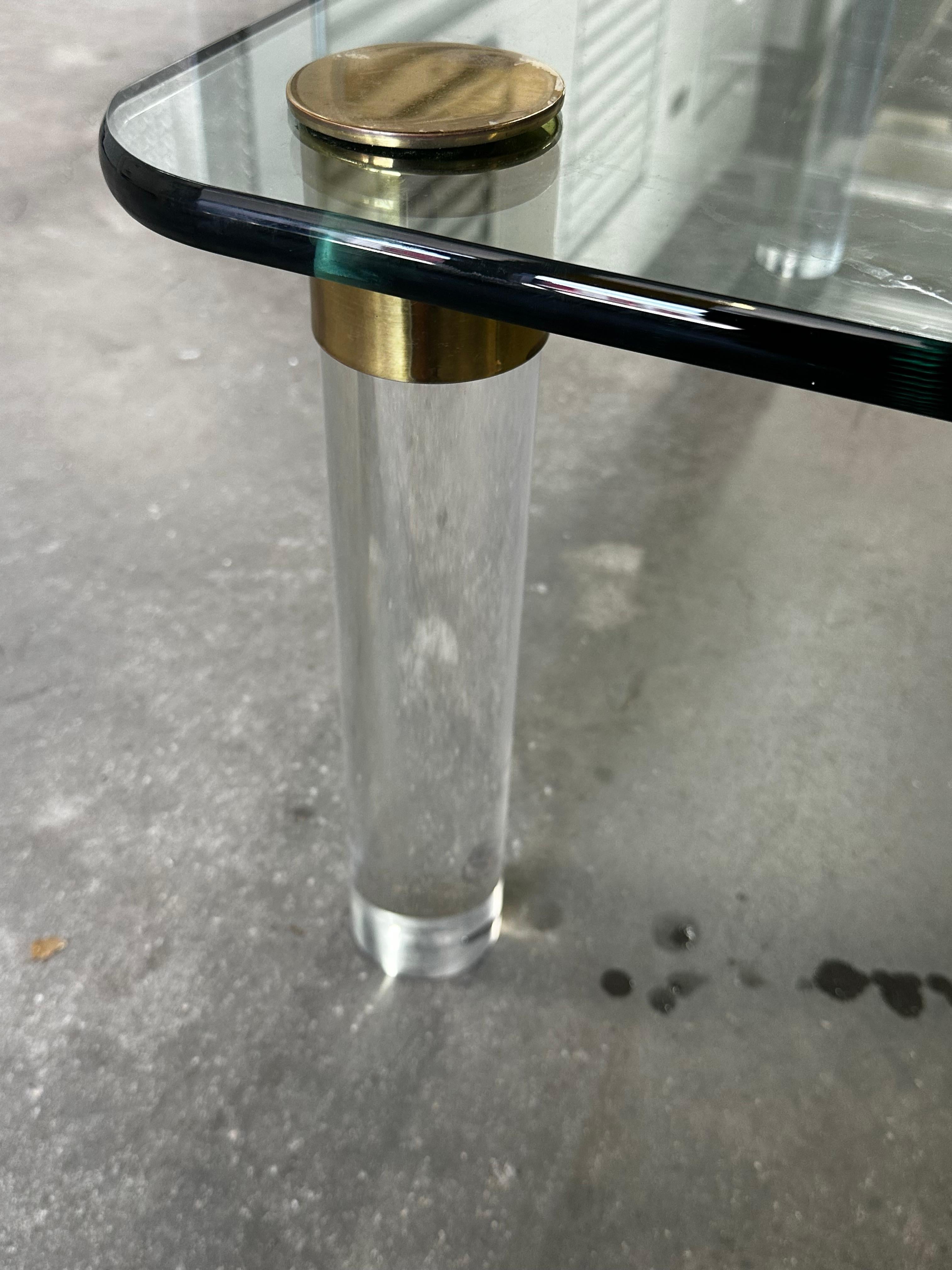 1970s Brass Cylinders Lucite Glass Cocktail Table by Pace For Sale 4