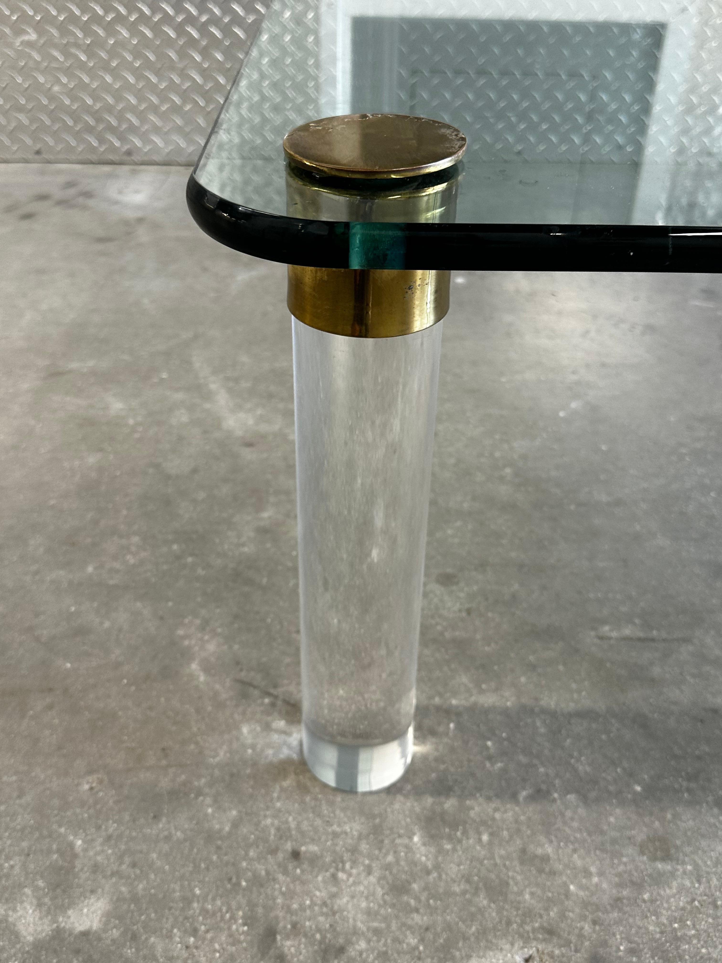 1970s Brass Cylinders Lucite Glass Cocktail Table by Pace For Sale 5
