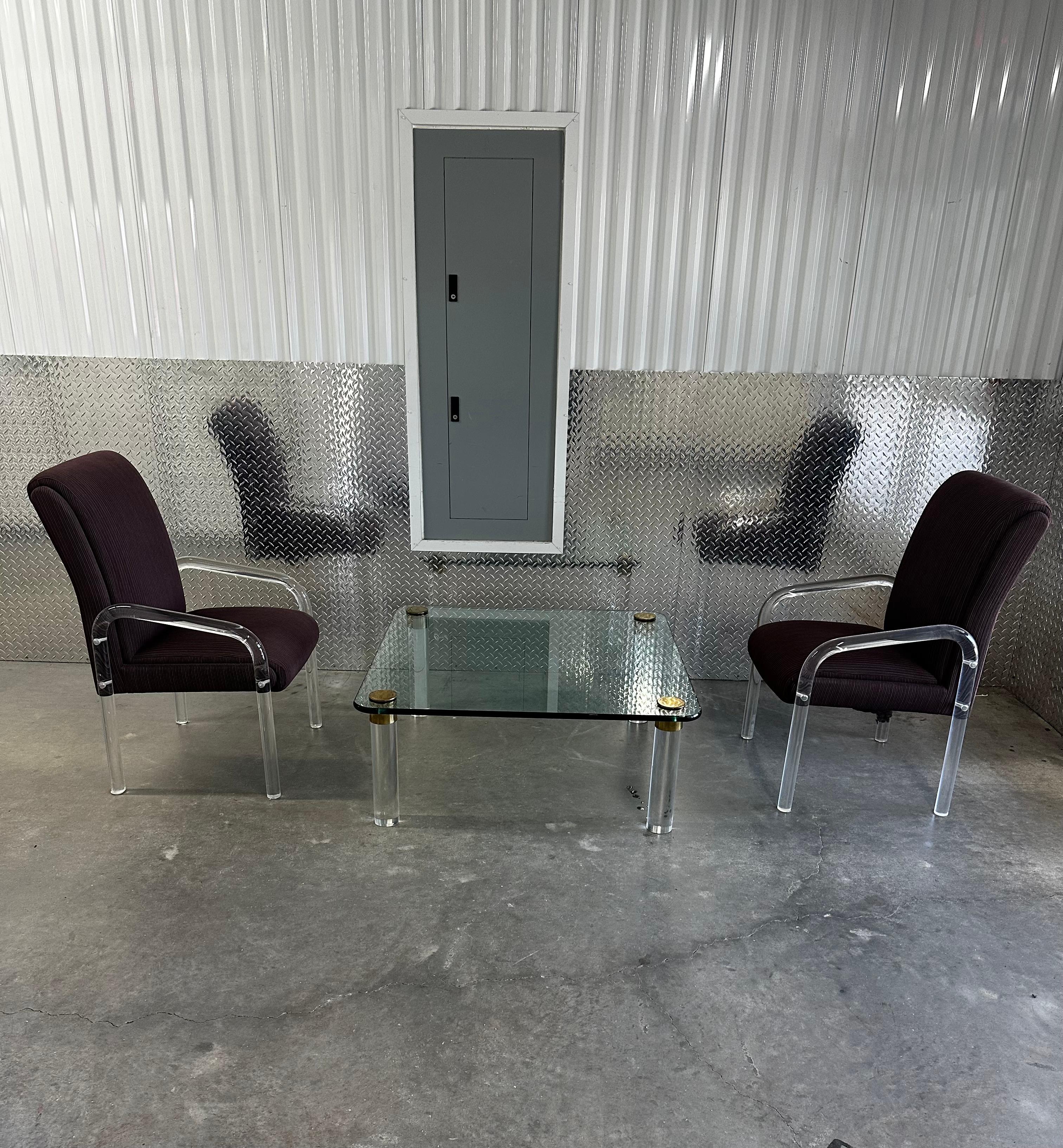 1970s Brass Cylinders Lucite Glass Cocktail Table by Pace en vente 1