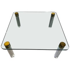 1970s Brass Cylinders Lucite Glass Cocktail Table by Pace