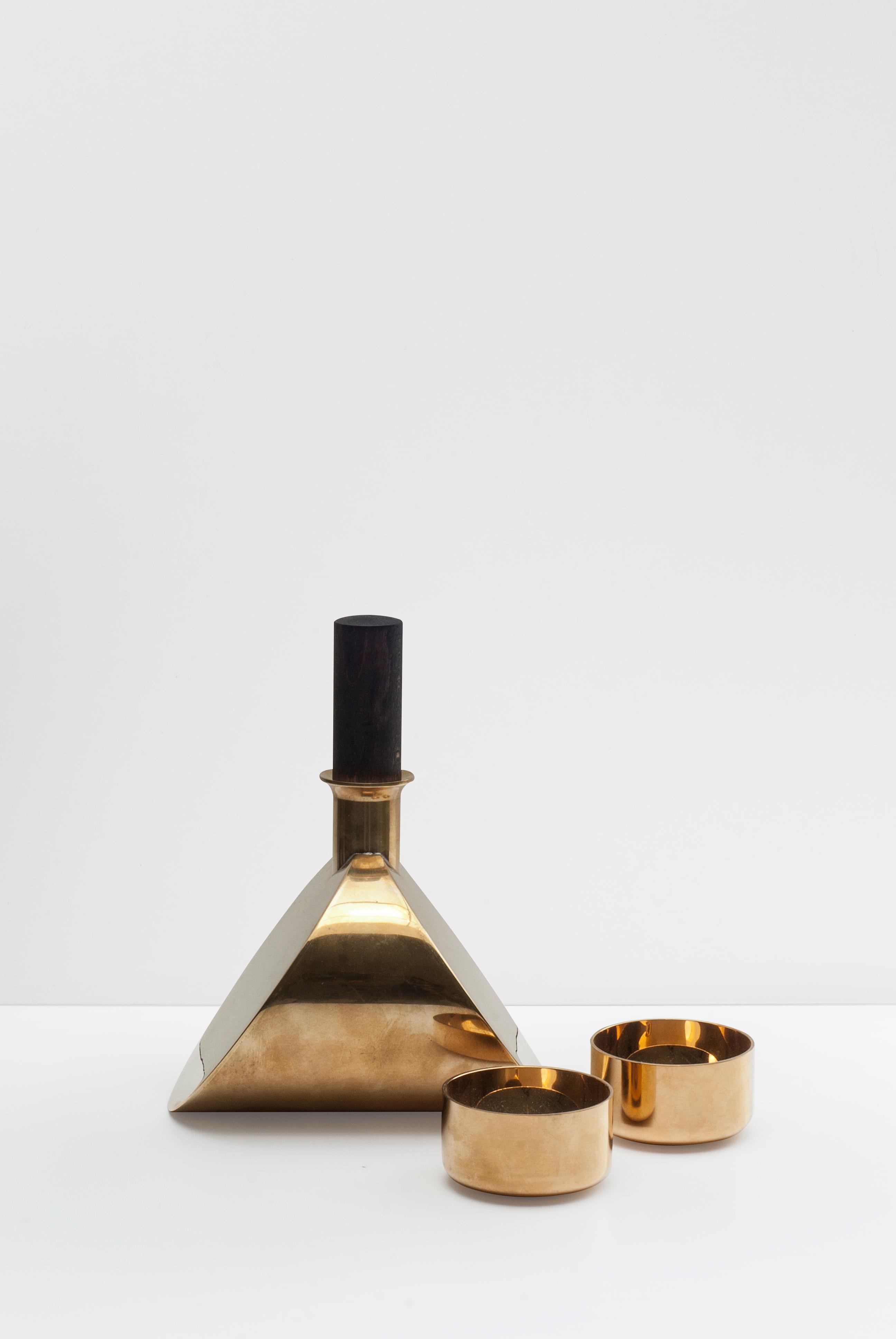 1970s Brass Decanter with Wooden Stopper by Pierre Forsell for Skultuna In Good Condition In Ystad, SE