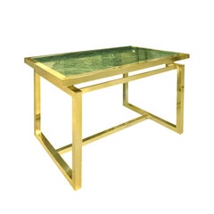 1970s Brass Desk with Green Marble Cantilevered Top