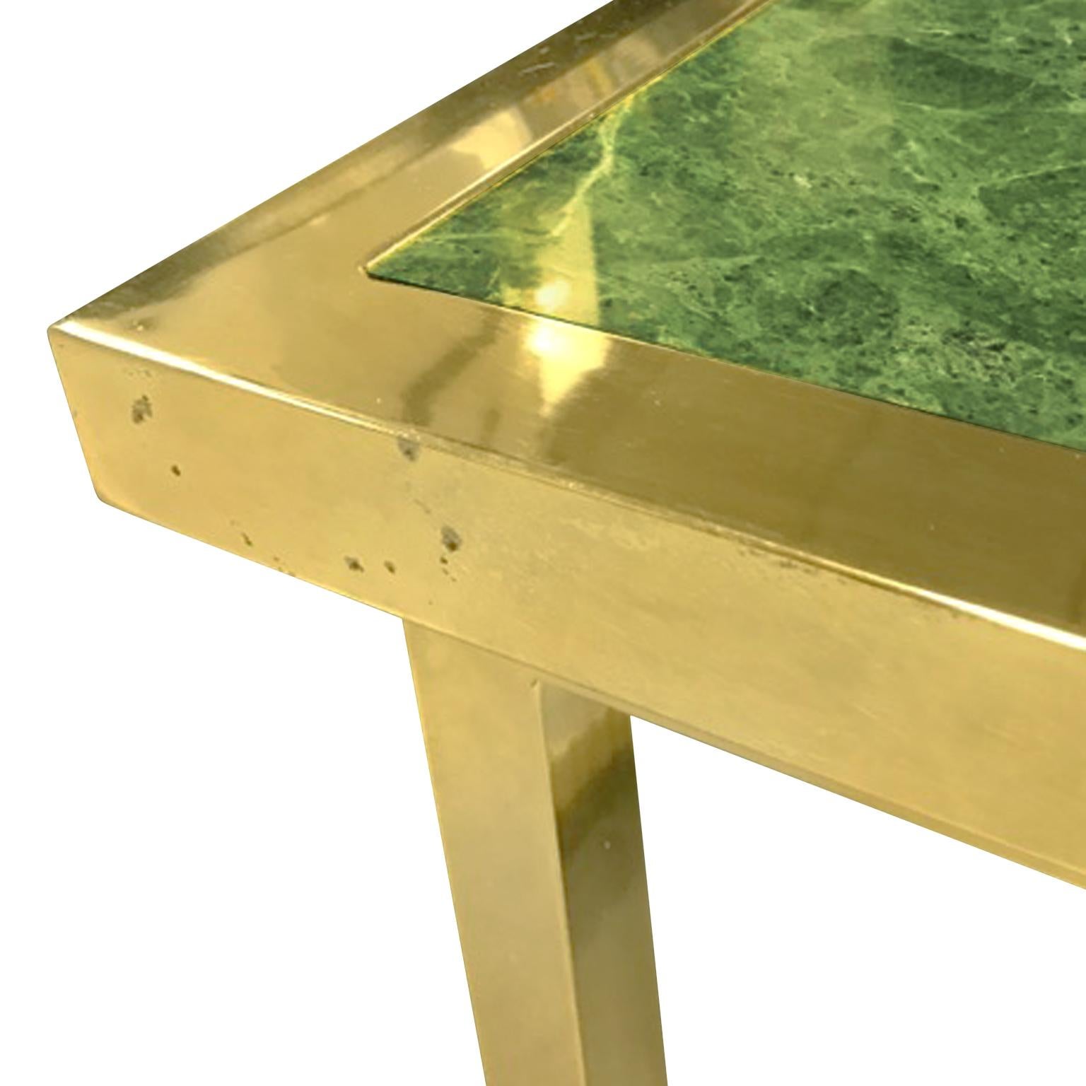 1970s Brass Desk with Green Marble Cantilevered Top In Good Condition In New York, NY