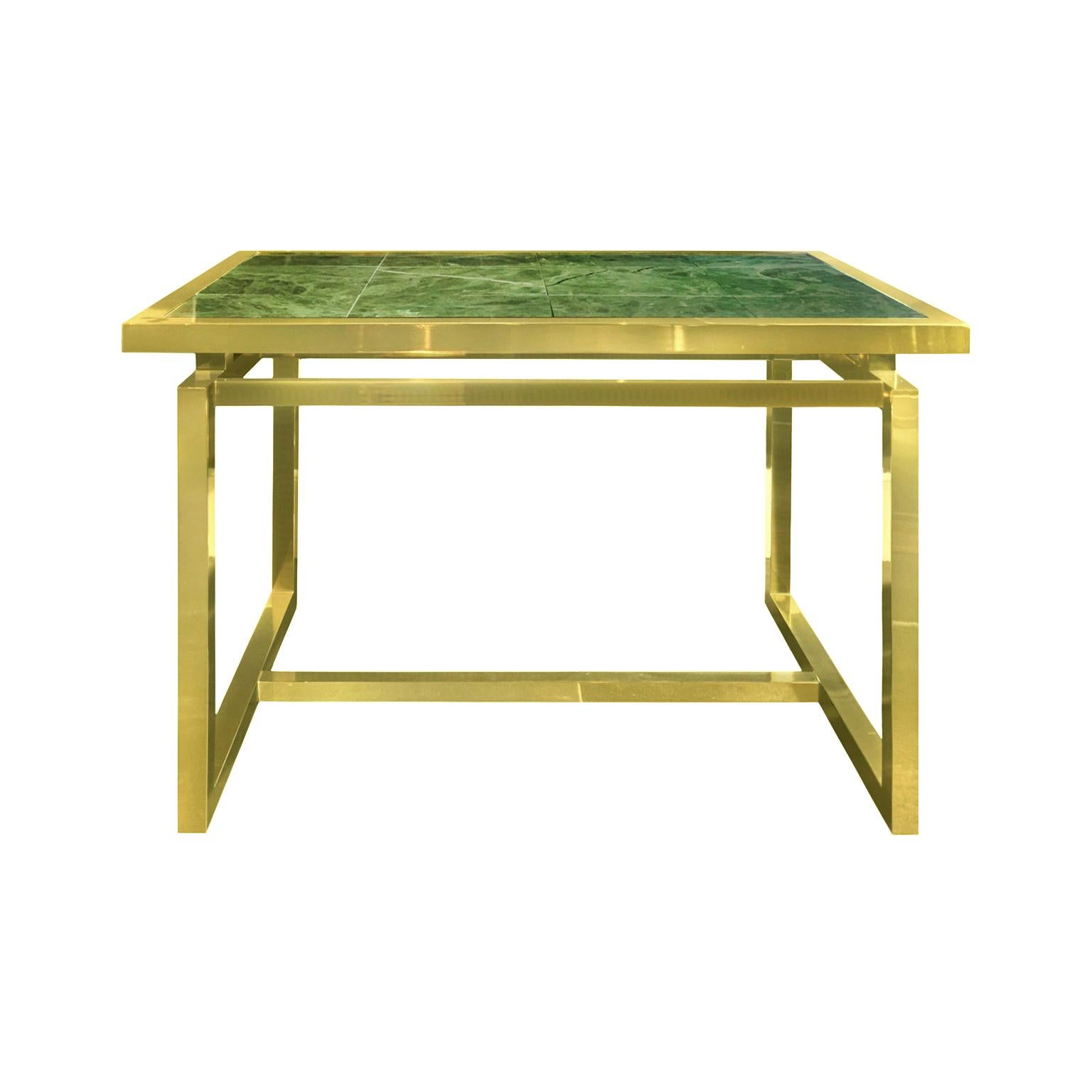 1970s Brass Desk with Green Marble Cantilevered Top