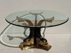 1970s Brass Dolphin Koi Fish Dining Table with Ogee Glass Top