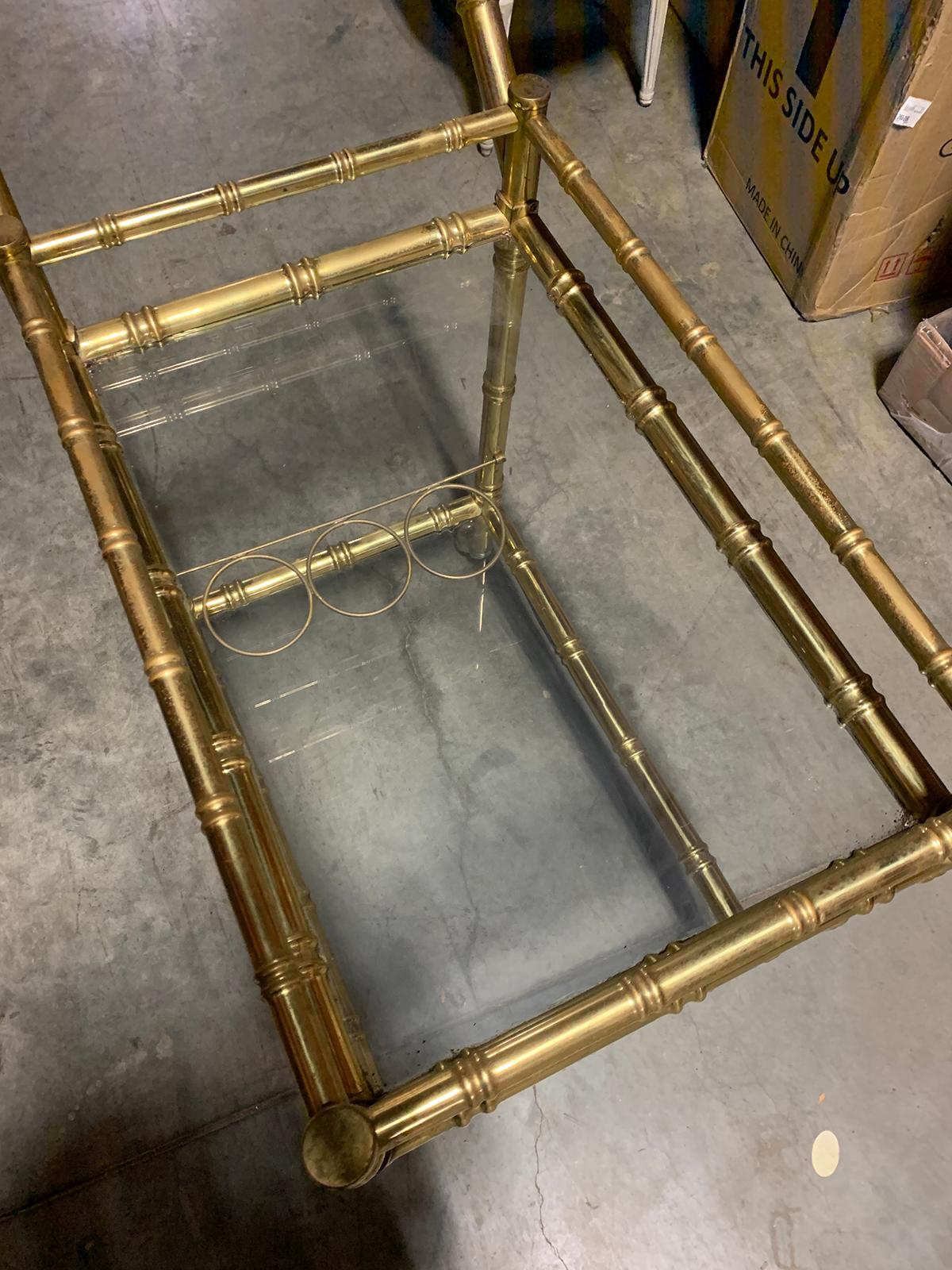 1970s Brass Faux Bamboo and Glass Bar Cart 6