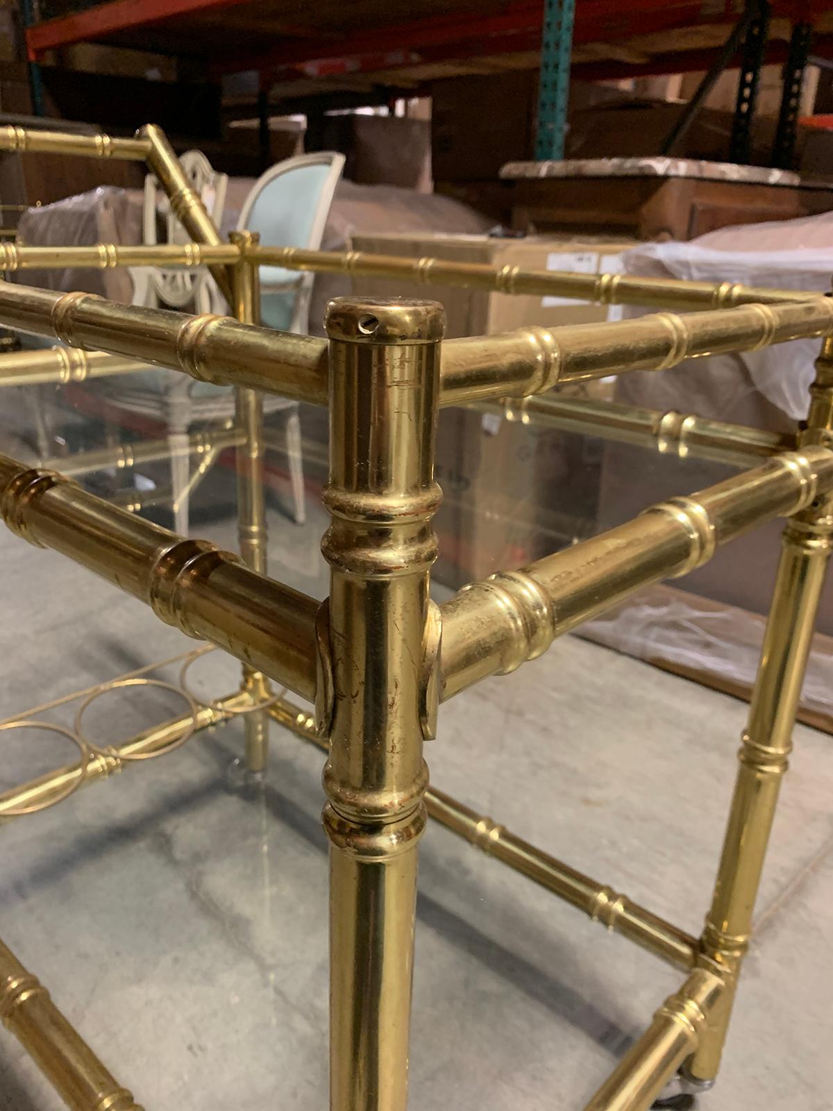 1970s Brass Faux Bamboo and Glass Bar Cart 7