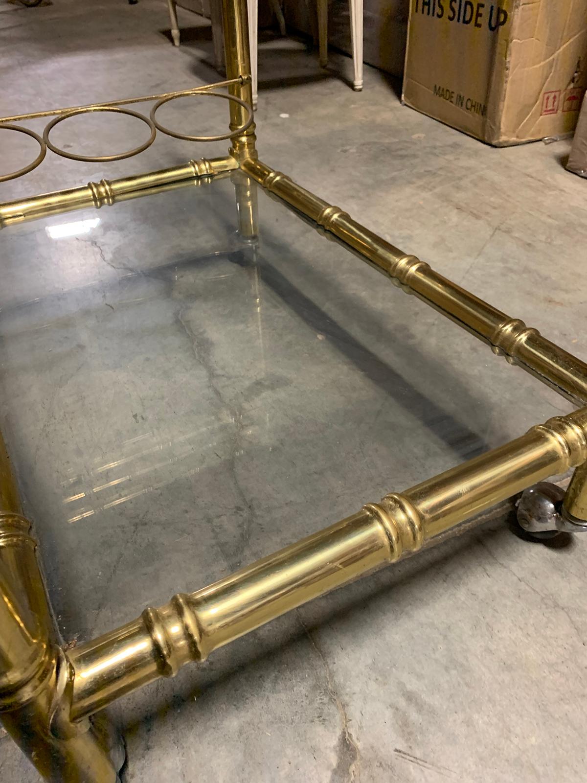 1970s Brass Faux Bamboo and Glass Bar Cart 10