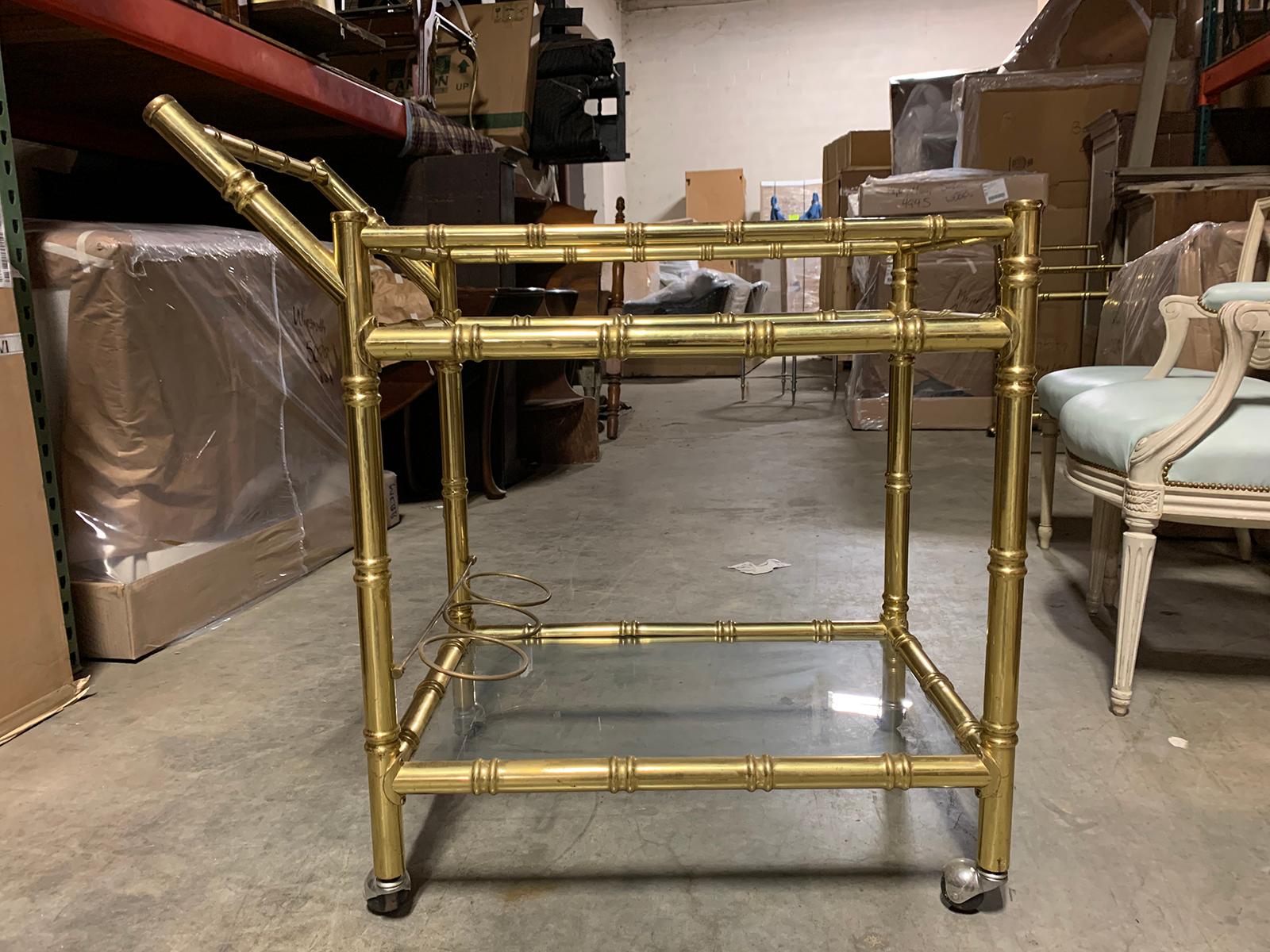 1970s Brass Faux Bamboo and Glass Bar Cart
Mid-20th Century